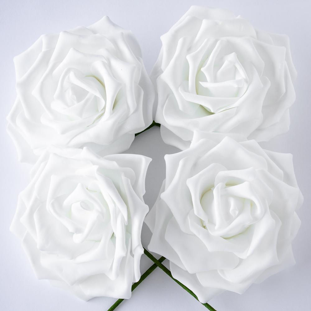 8-Inch White Garden Rose Foam Flower Backdrop Wall Decor, 3D Premade (4-Pack) for Weddings, Photo Shoots, Birthday Parties and more - Luna Bazaar | Boho &amp; Vintage Style Decor