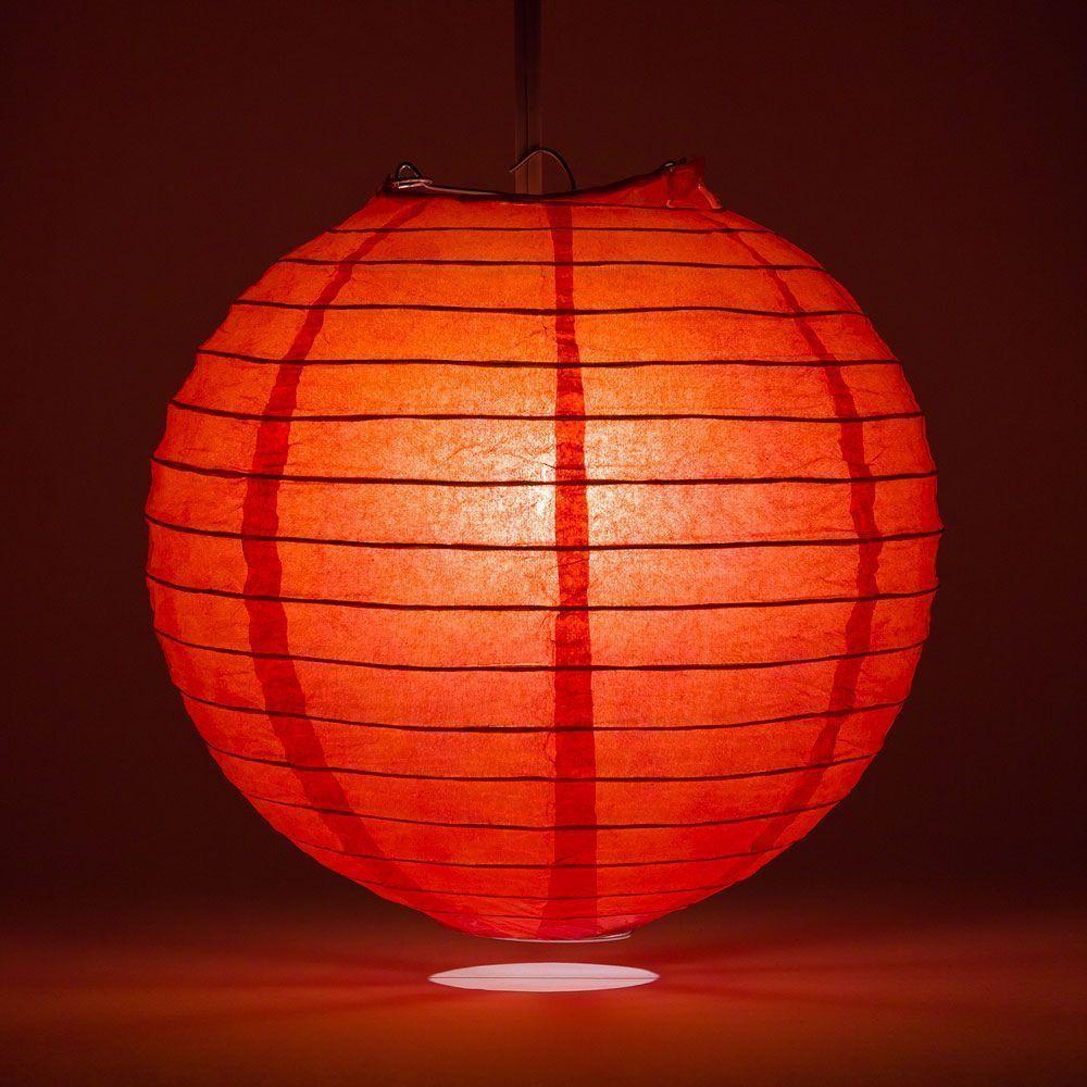 24 Inch Red Parallel Ribbing Round Paper Lantern - Luna Bazaar | Boho &amp; Vintage Style Decor