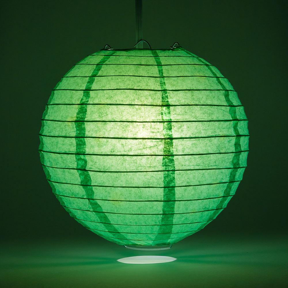 36 Inch Emerald Green Jumbo Parallel Ribbing Round Paper Lantern - Luna Bazaar | Boho & Vintage Style Decor