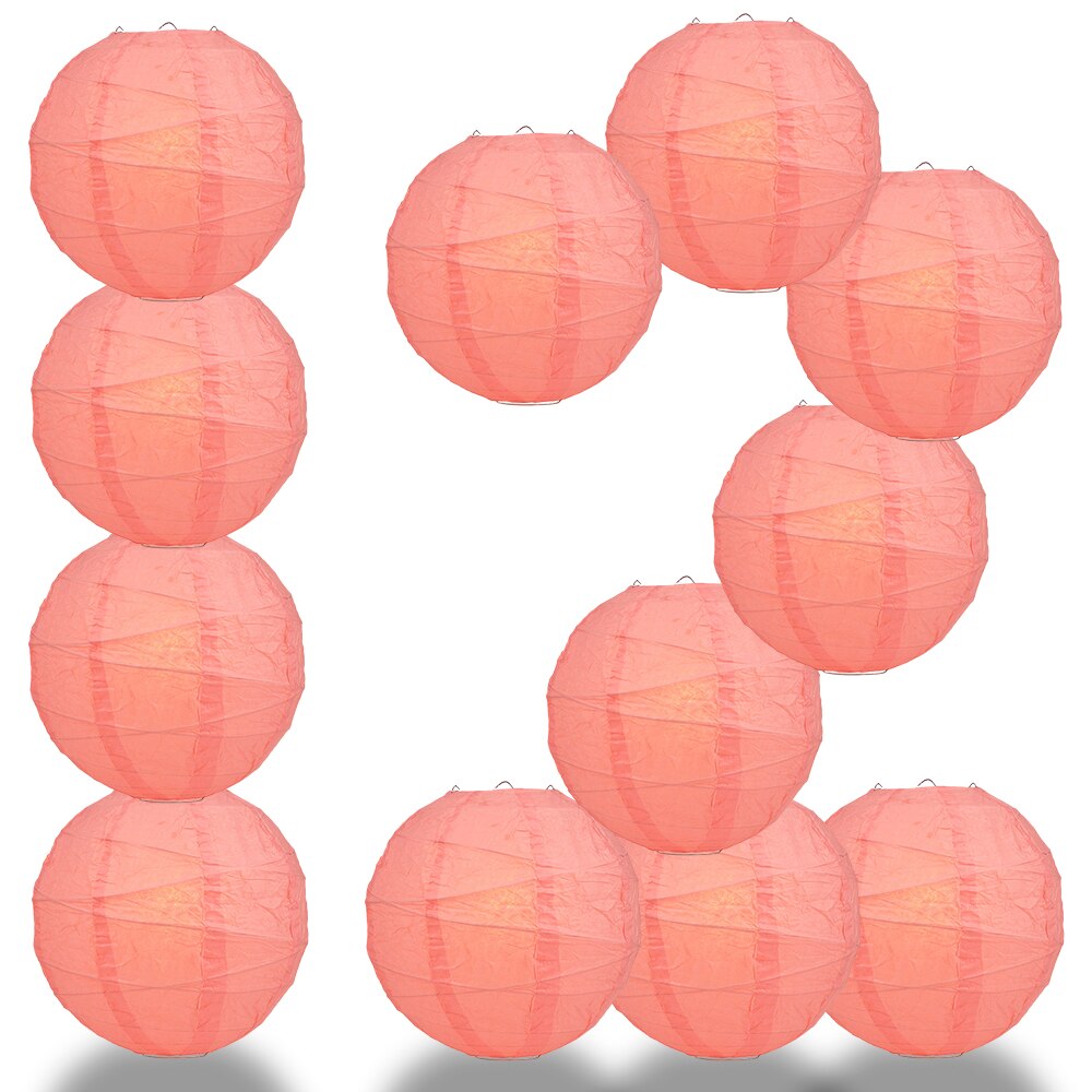 12-Pack 20 Inch Roseate / Pink Coral Free-Style Ribbing Round Paper Lantern - Luna Bazaar | Boho &amp; Vintage Style Decor