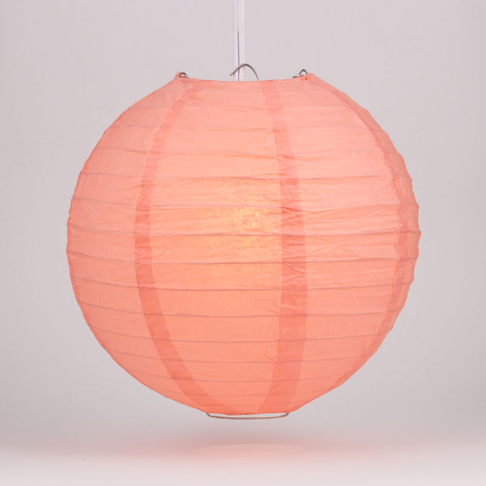 5-Pack 20 Inch Roseate / Pink Coral Parallel Ribbing Round Paper Lantern - Luna Bazaar | Boho &amp; Vintage Style Decor