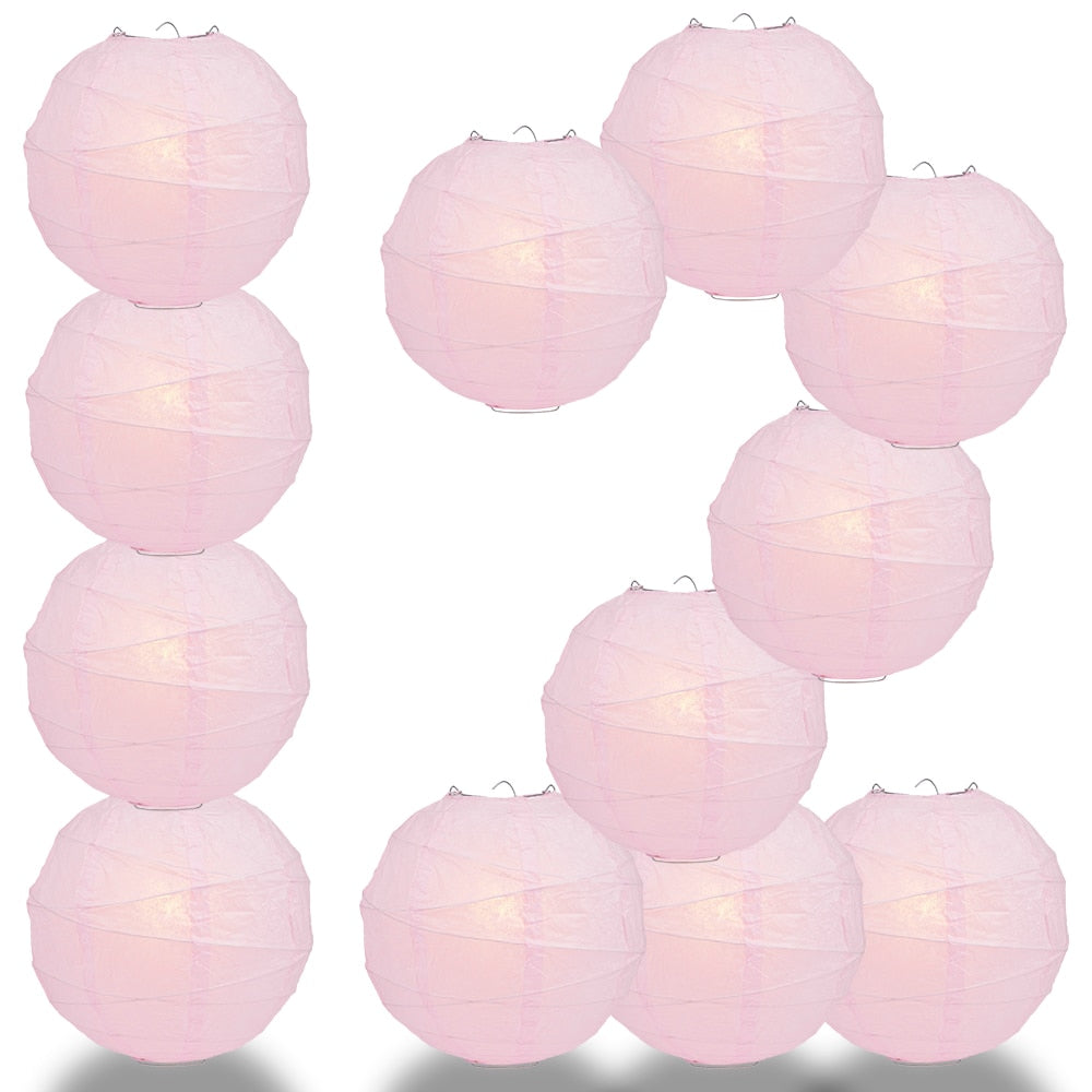 12-Pack 20 Inch Pink Free-Style Ribbing Round Paper Lantern - Luna Bazaar | Boho &amp; Vintage Style Decor