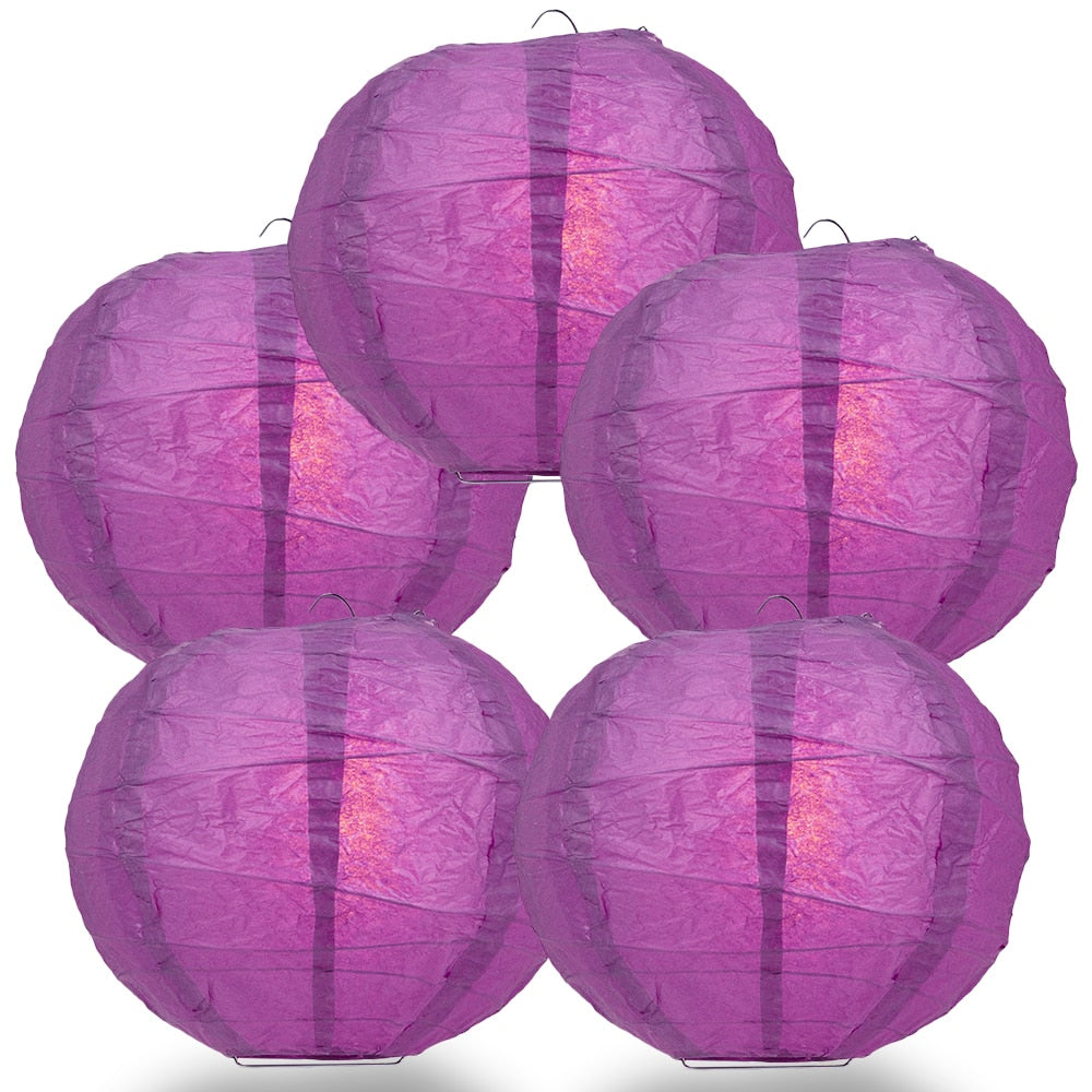 5-Pack 20 Inch Violet / Orchid Free-Style Ribbing Round Paper Lantern - Luna Bazaar | Boho &amp; Vintage Style Decor