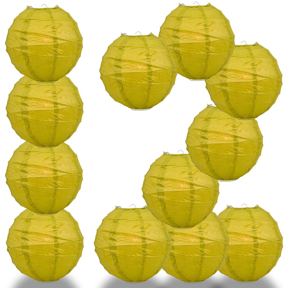 12-Pack 16 Inch Chartreuse Yellow Green Free-Style Ribbing Round Paper Lantern - Luna Bazaar | Boho &amp; Vintage Style Decor