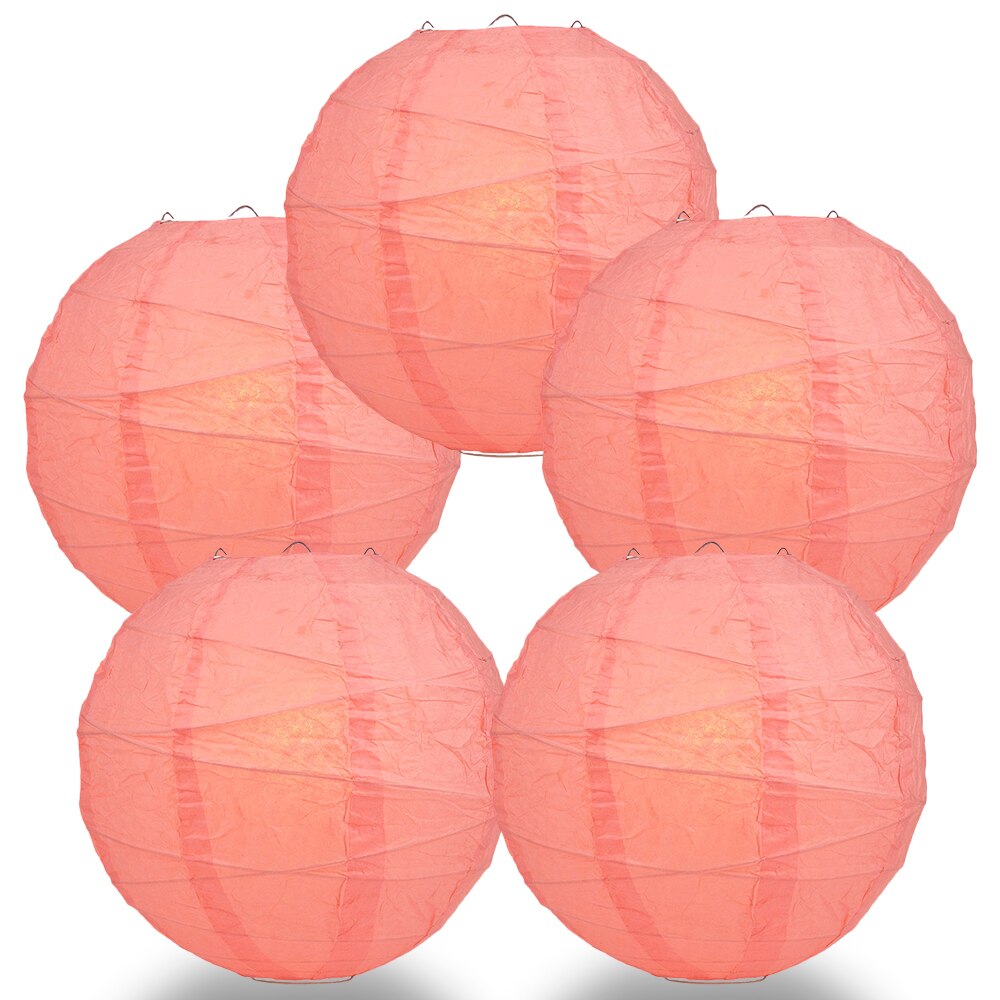 5-Pack 20 Inch Roseate / Pink Coral Free-Style Ribbing Round Paper Lantern - Luna Bazaar | Boho &amp; Vintage Style Decor