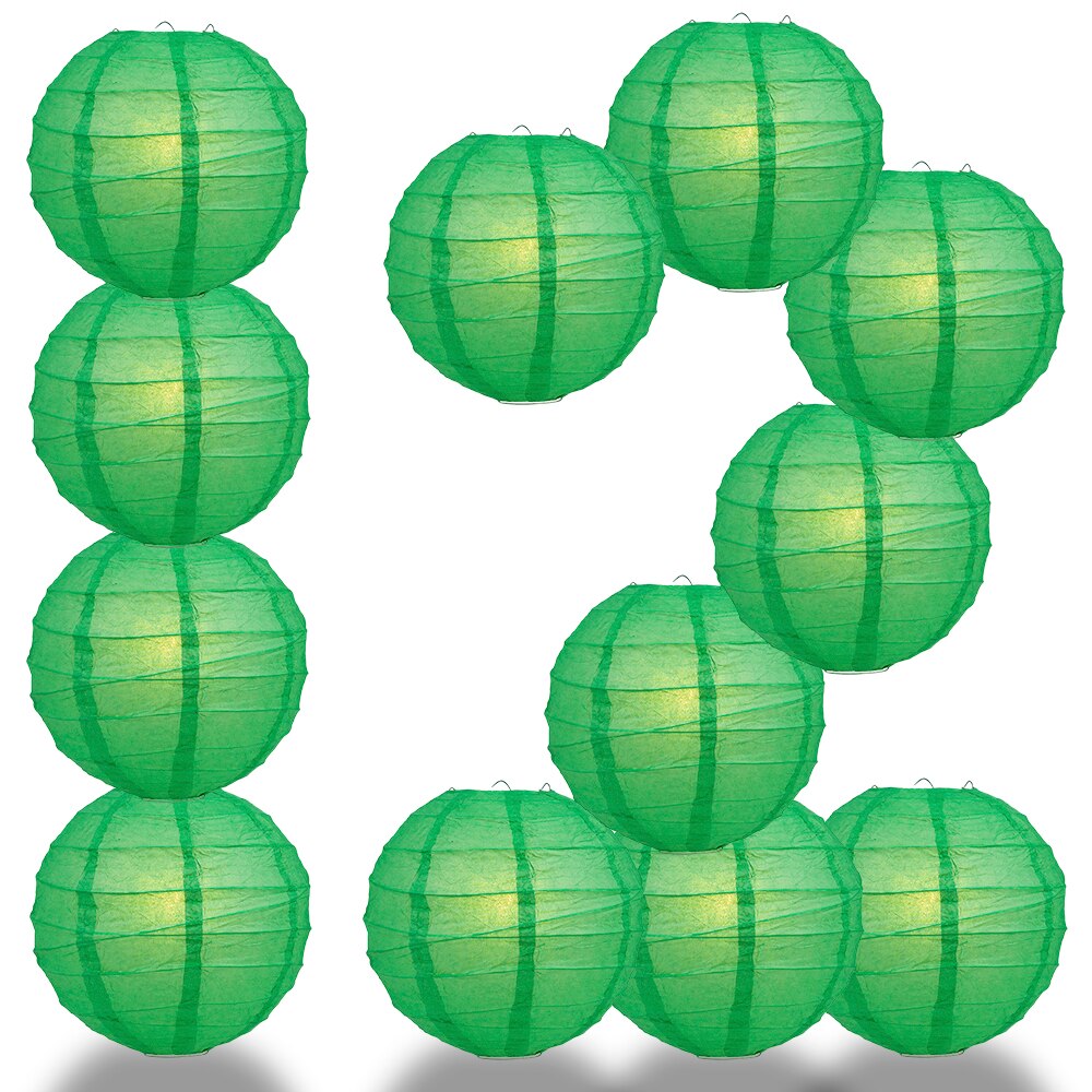 12-Pack 24 Inch Emerald Green Free-Style Ribbing Round Paper Lantern - Luna Bazaar | Boho &amp; Vintage Style Decor