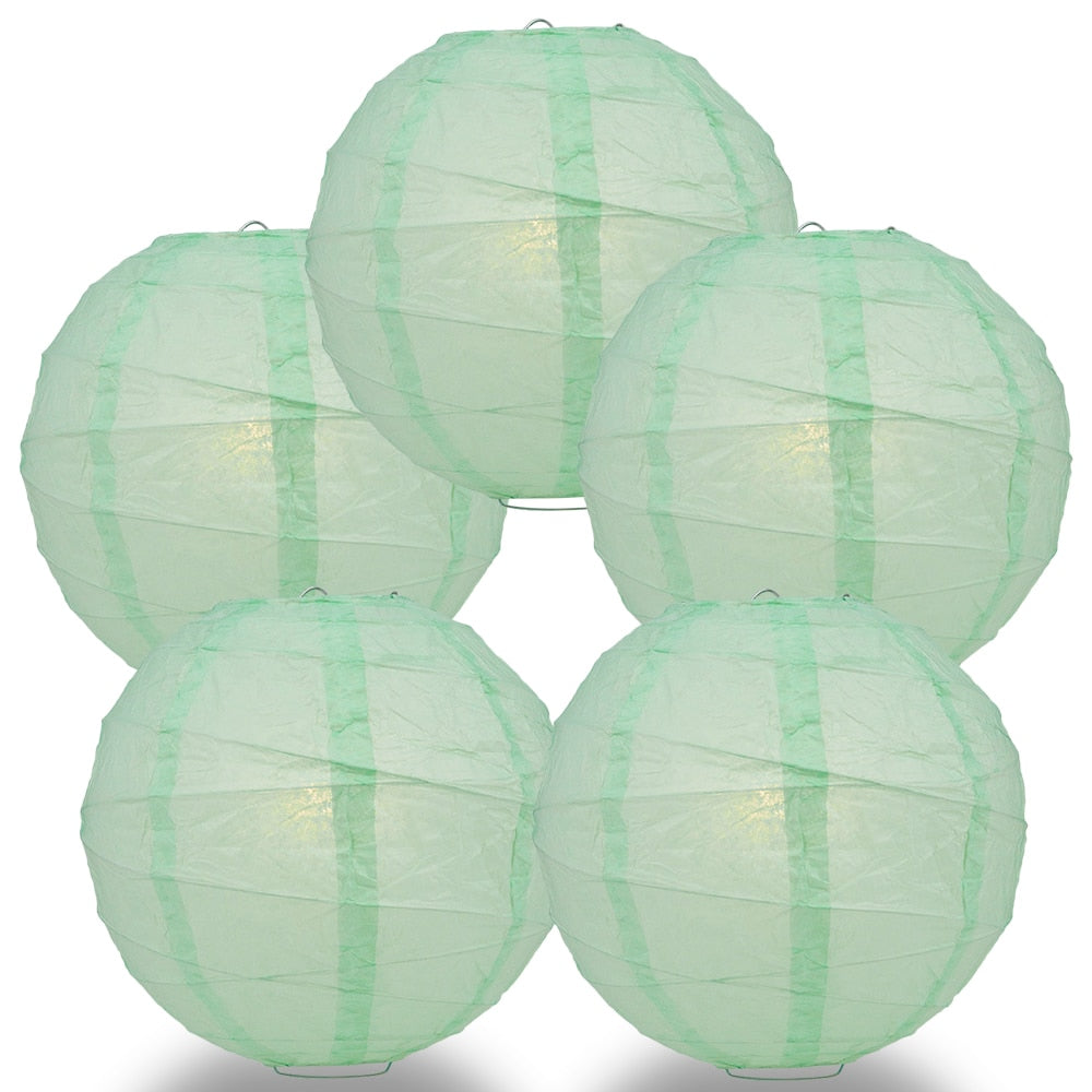 5-Pack 6 Inch Cool Mint Green Free-Style Ribbing Round Paper Lantern - Luna Bazaar | Boho &amp; Vintage Style Decor
