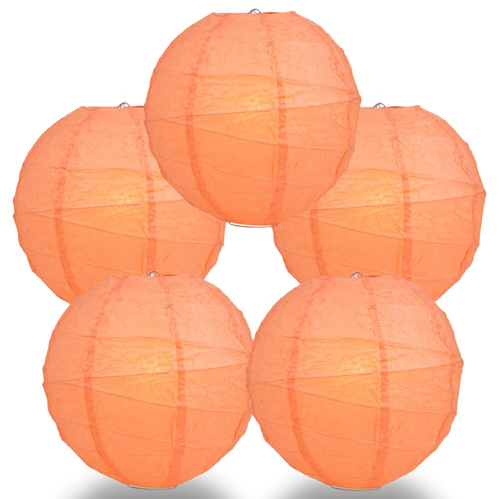 5-Pack 8 Inch Peach / Orange Coral Free-Style Ribbing Round Paper Lantern - Luna Bazaar | Boho &amp; Vintage Style Decor