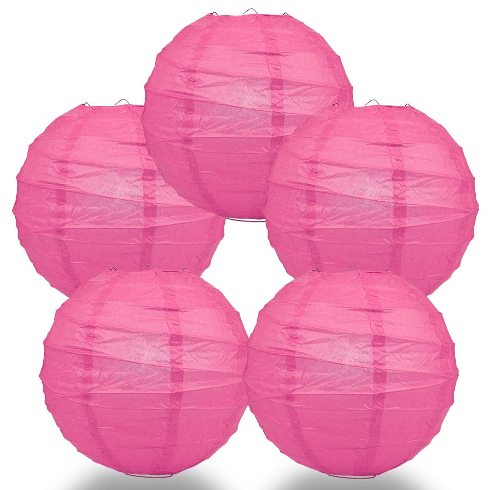 5-Pack 20 Inch Fuchsia / Hot Pink Free-Style Ribbing Round Paper Lantern - Luna Bazaar | Boho &amp; Vintage Style Decor
