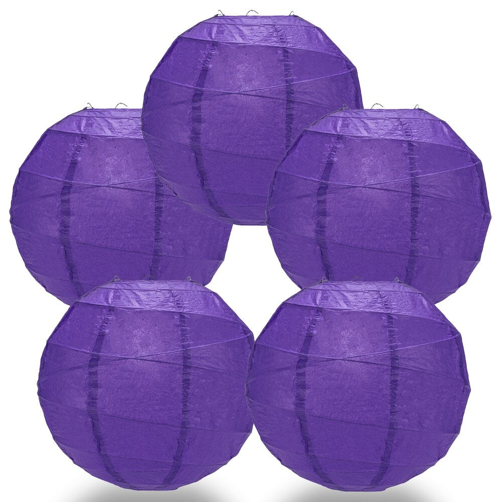 5-Pack 16 Inch Plum Purple Free-Style Ribbing Round Paper Lantern - Luna Bazaar | Boho &amp; Vintage Style Decor