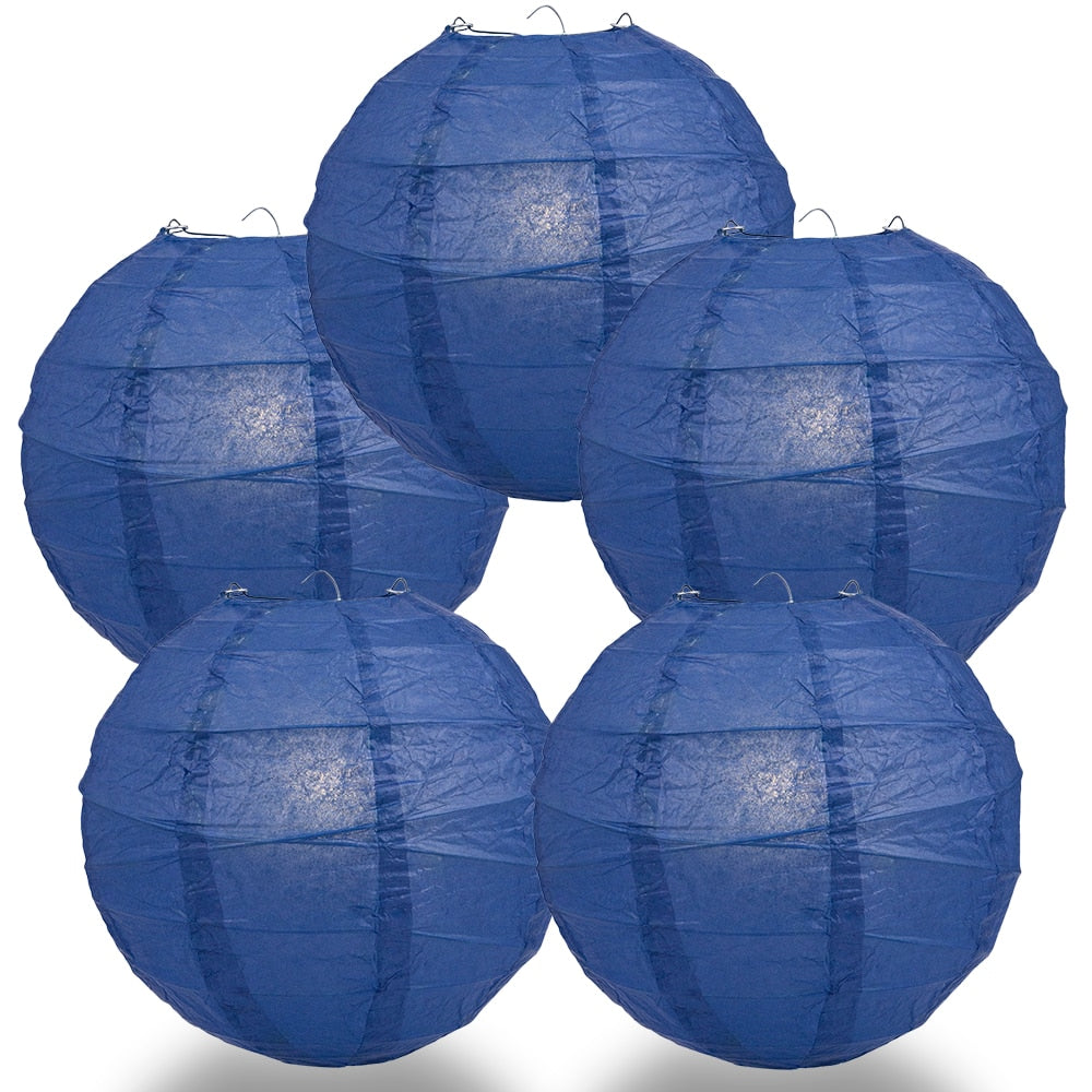 5-Pack 24 Inch Navy Blue Free-Style Ribbing Round Paper Lantern - Luna Bazaar | Boho &amp; Vintage Style Decor