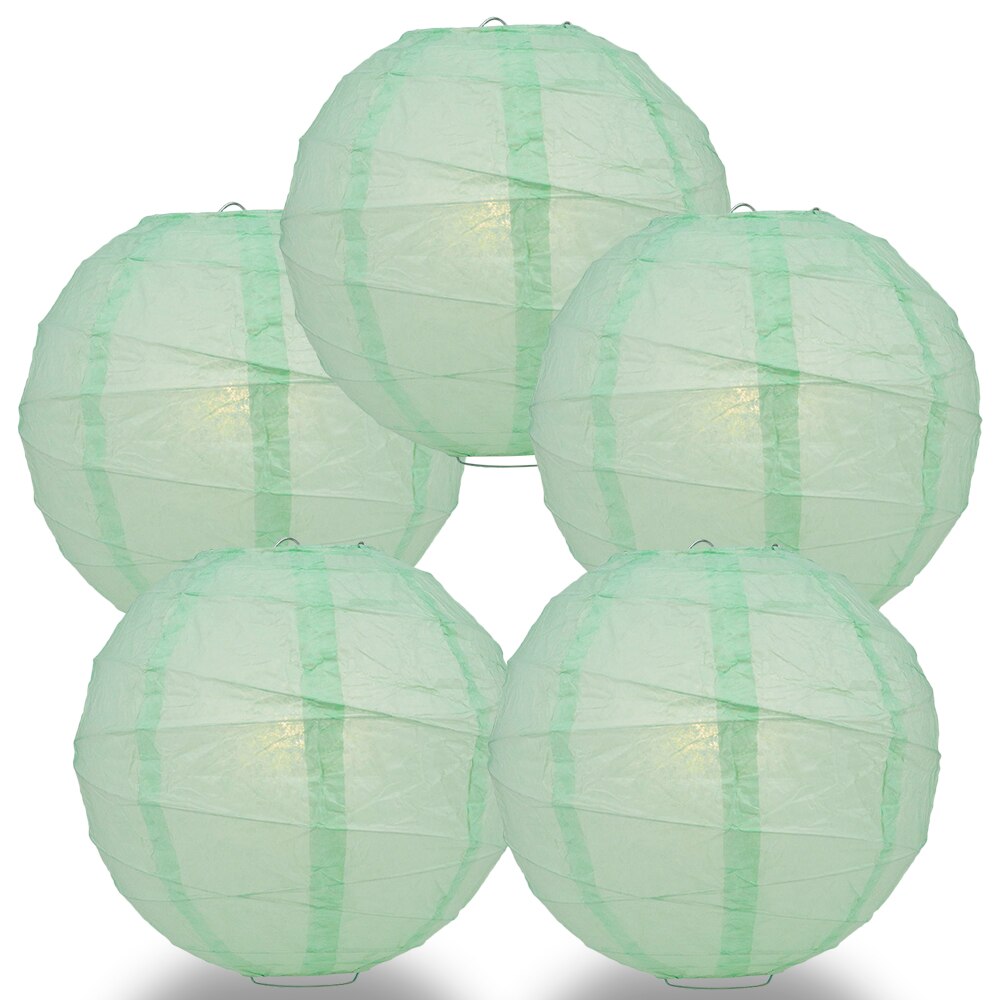 5-Pack 8 Inch Cool Mint Green Free-Style Ribbing Round Paper Lantern - Luna Bazaar | Boho &amp; Vintage Style Decor