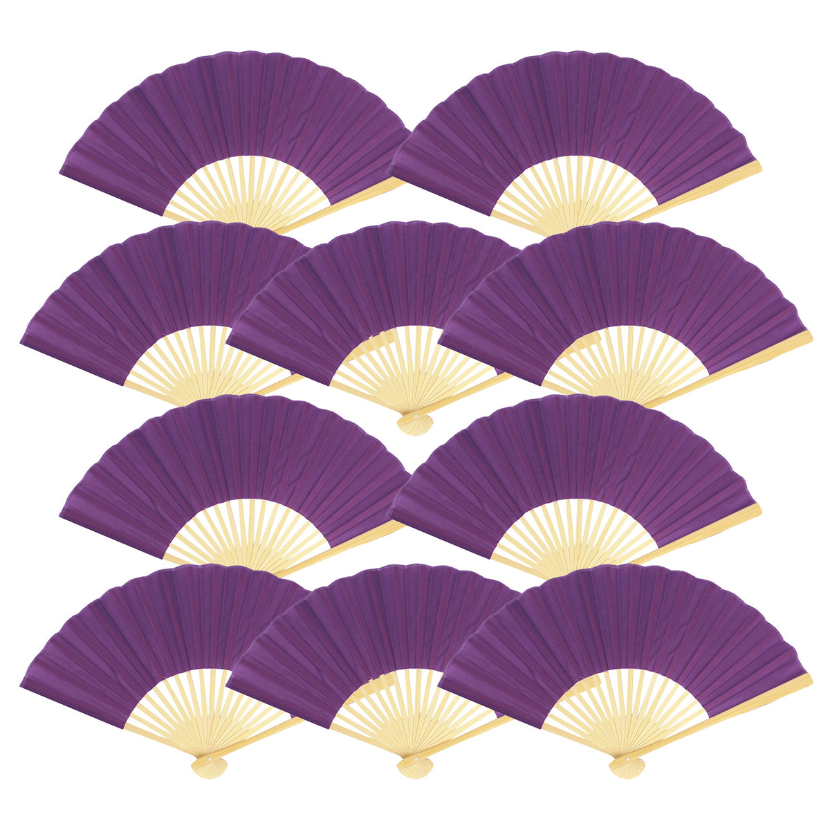 9&quot; Dark Purple Silk Hand Fans for Weddings (10 Pack) - Luna Bazaar | Boho &amp; Vintage Style Decor