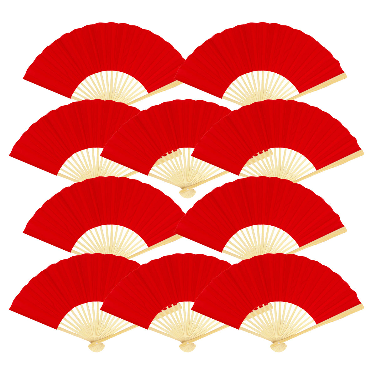9&quot; Red Silk Hand Fans for Weddings (10 Pack) - Luna Bazaar | Boho &amp; Vintage Style Decor