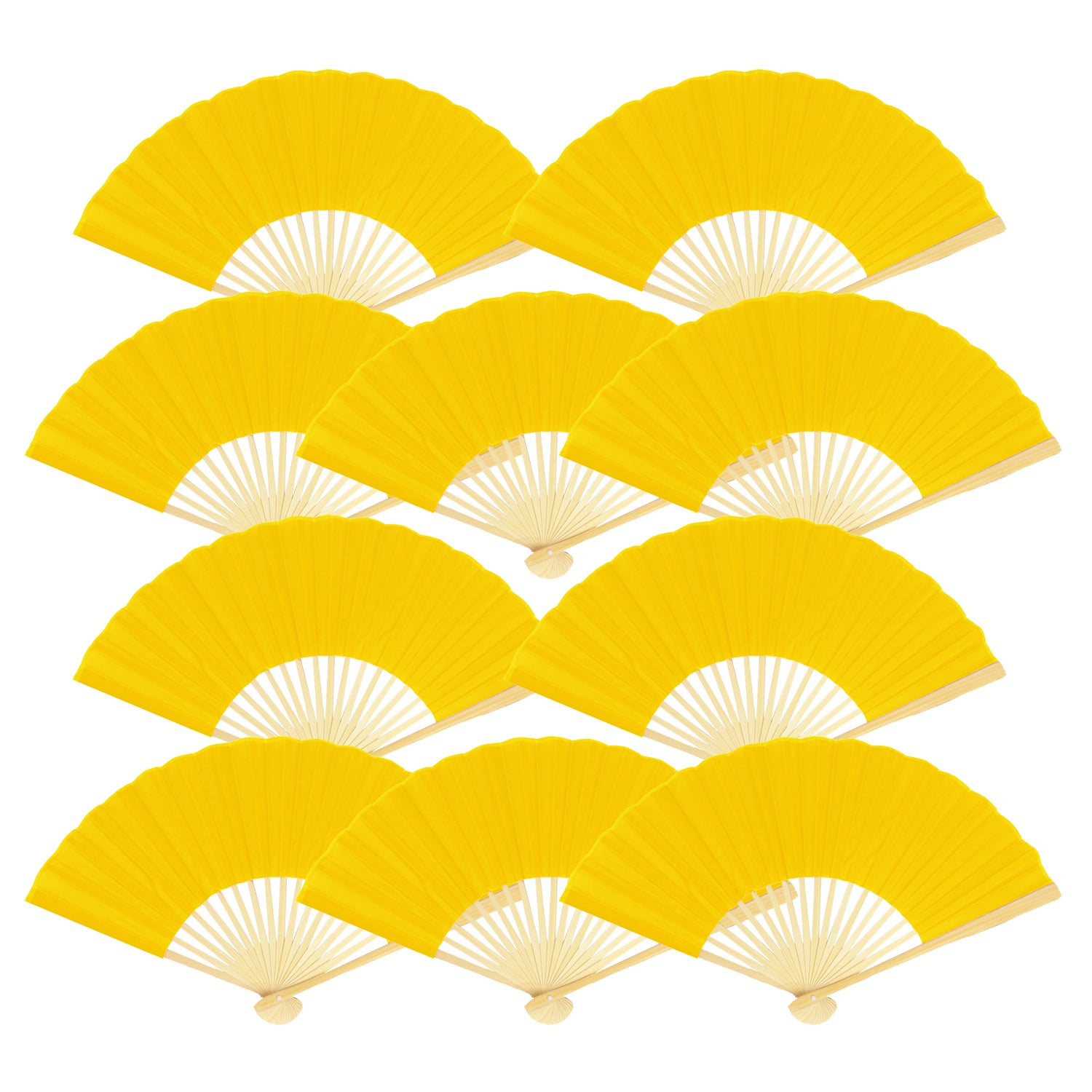 9 Inch Yellow Silk Hand Fans for Weddings (10 Pack) - Luna Bazaar ...