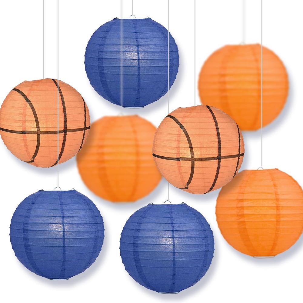 Alabama College Basketball Persimmon Orange, Dark Blue 14-inch Paper Lanterns 8pc Combo Party Pack - Luna Bazaar | Boho &amp; Vintage Style Decor