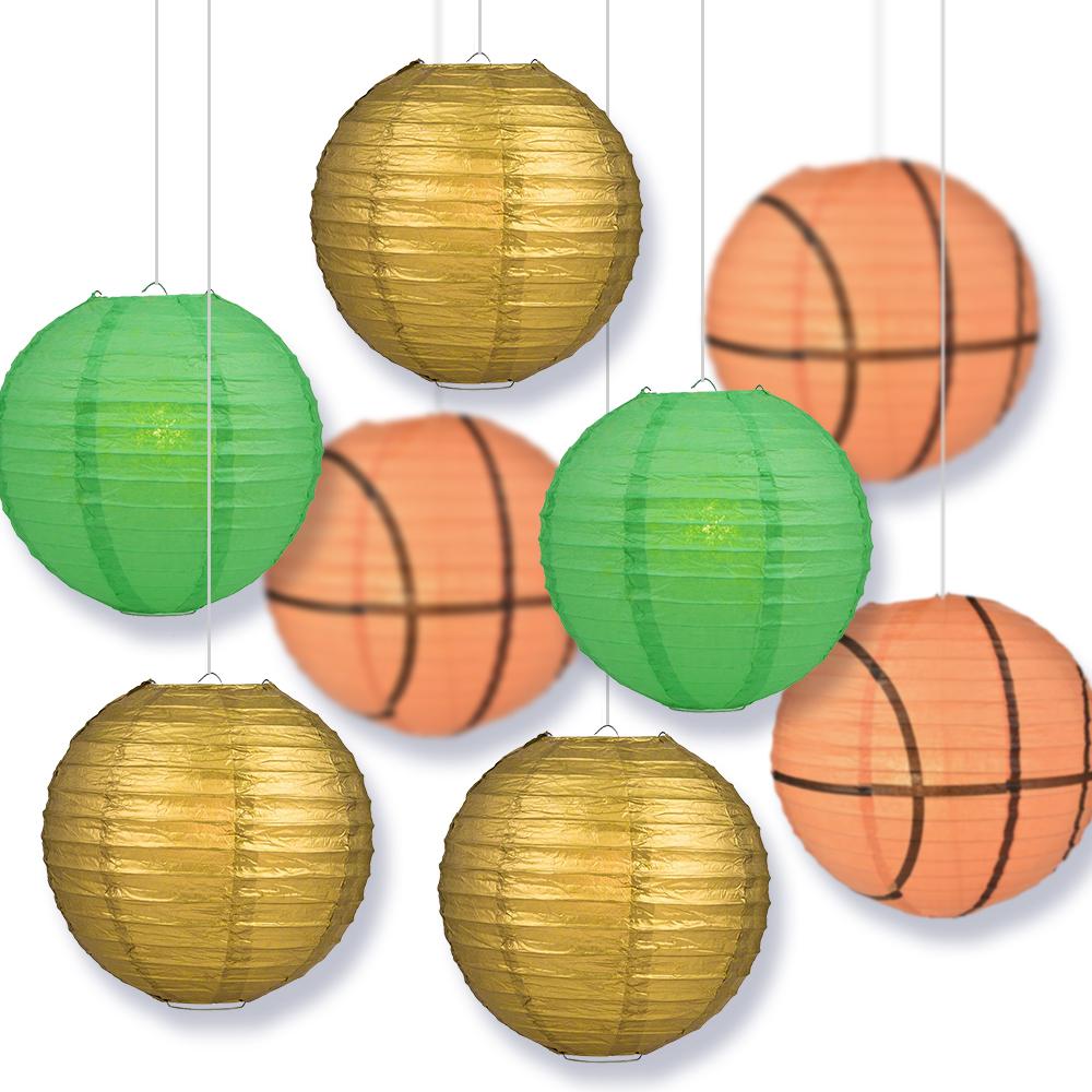 Texas College Basketball Dark Green, Gold 14-inch Paper Lanterns 8pc Combo Party Pack - Luna Bazaar | Boho &amp; Vintage Style Decor