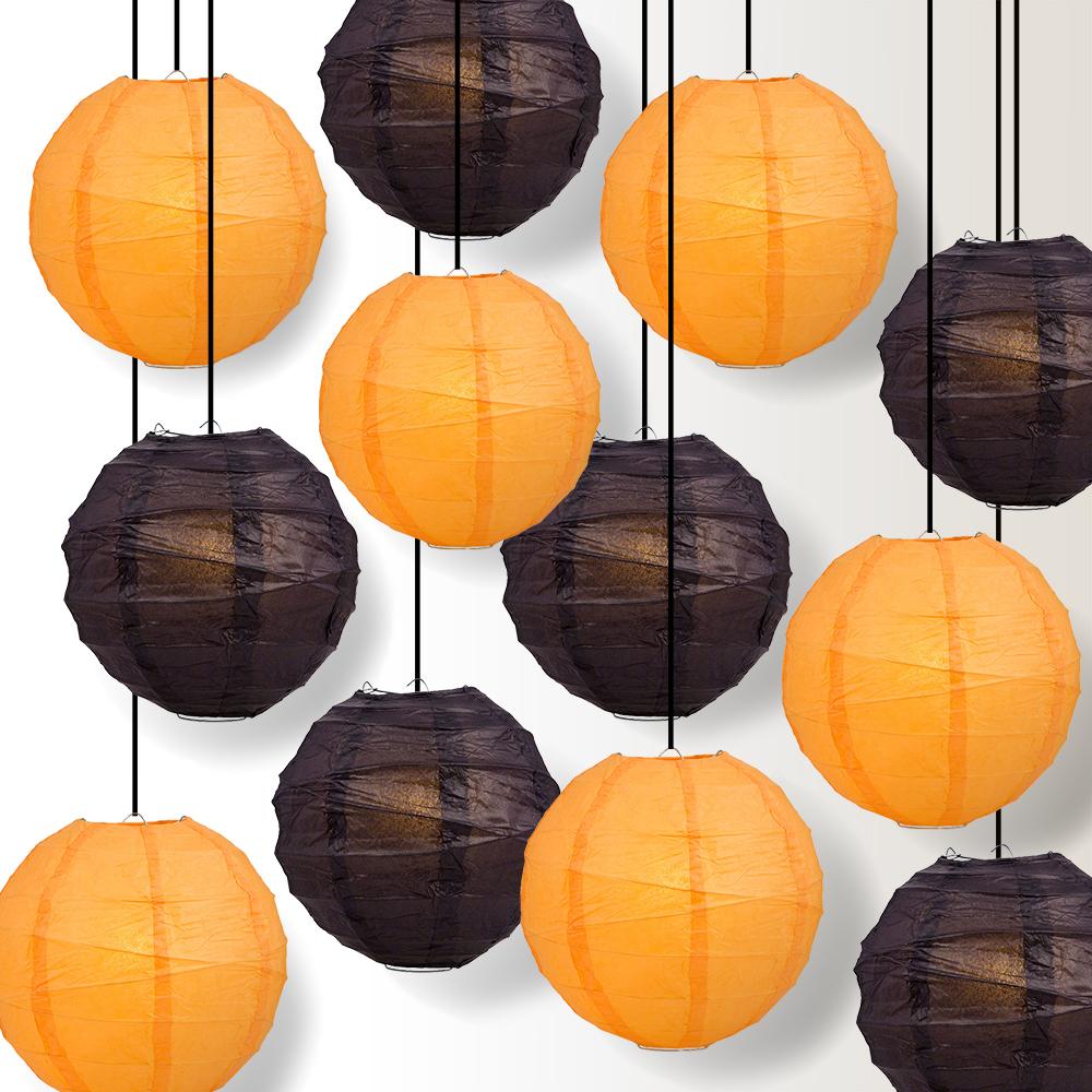Halloween 12-Piece Black / Orange Free-Style Paper Lantern Party Pack Set, Assorted Hanging Decoration - Luna Bazaar | Boho &amp; Vintage Style Decor