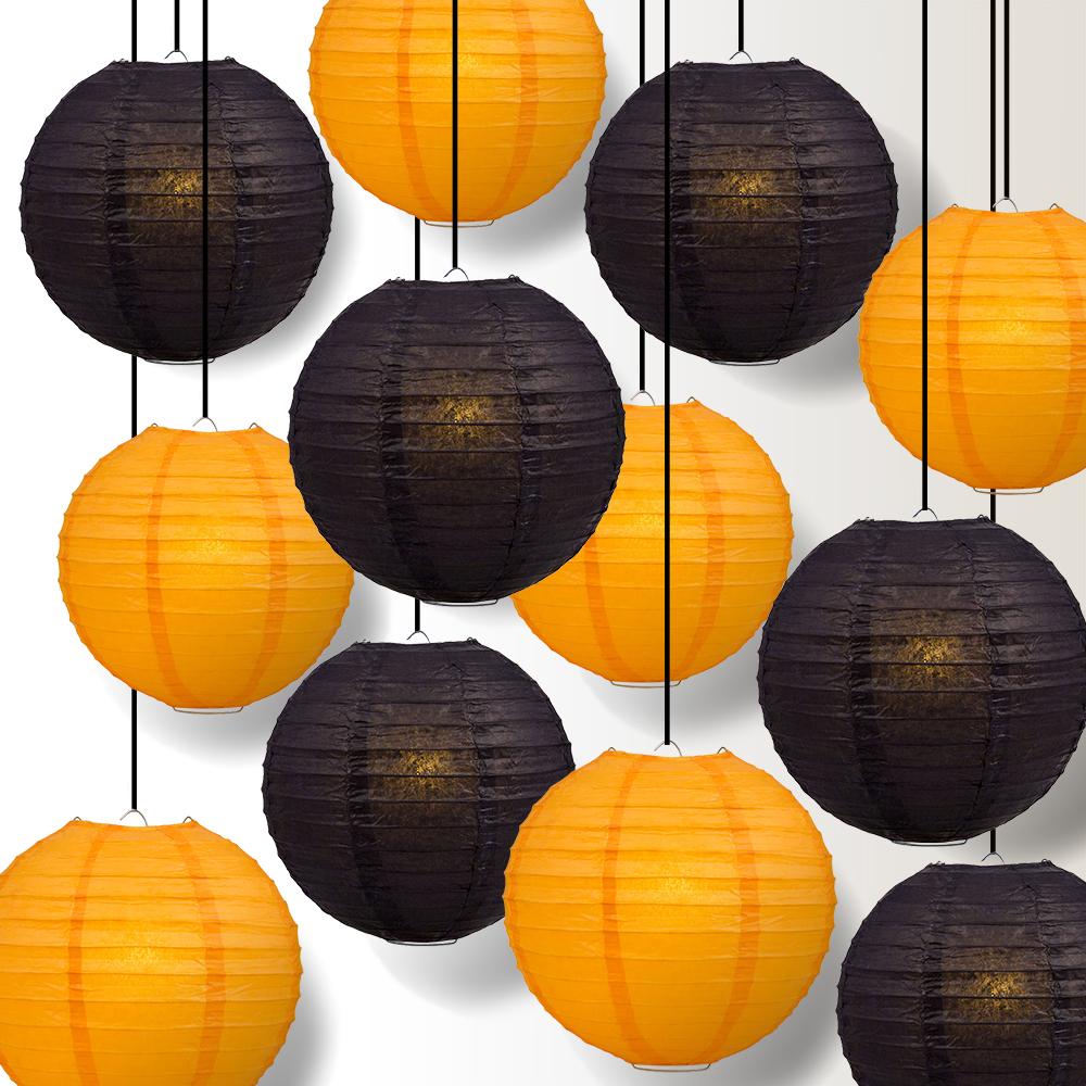 Halloween 12-Piece Black / Orange Parallel Paper Lantern Party Pack Set, Assorted Hanging Decoration - Luna Bazaar | Boho &amp; Vintage Style Decor