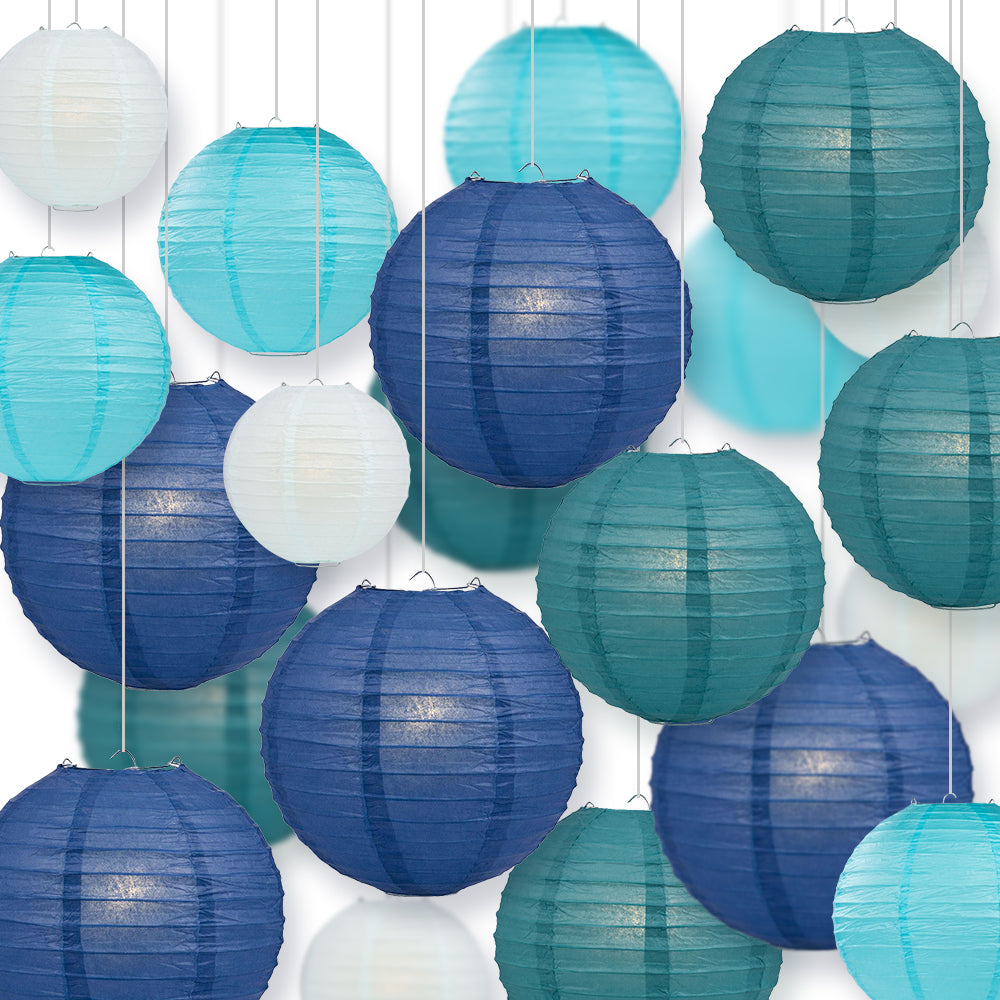Ultimate 20-Piece Sea Blue Variety Paper Lantern Party Pack - Assorted Sizes - 6&quot;, 8&quot;, 10&quot;, 12&quot; (5 Round Lanterns Each) for Weddings, Events and Decor - Luna Bazaar | Boho &amp; Vintage Style Decor