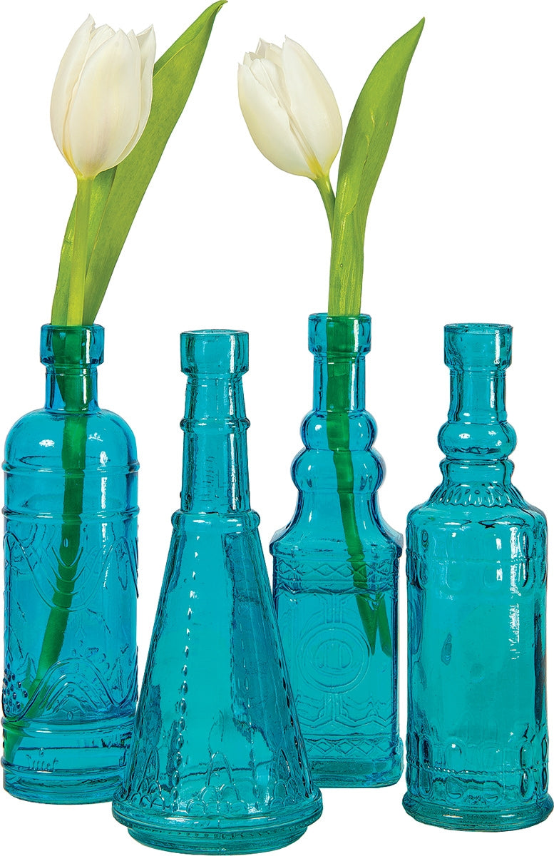 Turquoise Blue Madison Glass Bottle Set - Luna Bazaar | Boho &amp; Vintage Style Decor