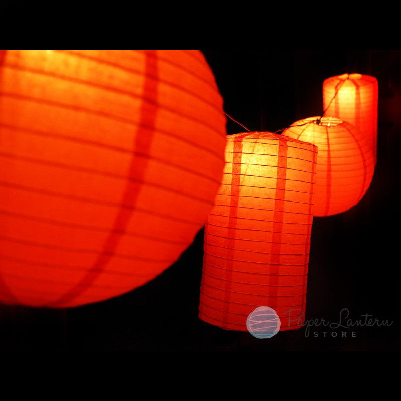 8&quot; Chinese New Year Round &amp; Cylinder Paper Lantern String Light COMBO Kit (12 FT, EXPANDABLE, Black Cord) - LunaBazaar - Discover. Decorate. Celebrate.
