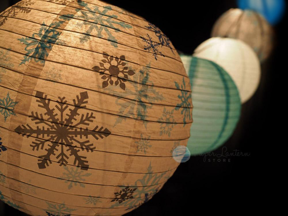 Christmas Holiday Winter Paper Lantern String Light COMBO Kit (21 FT, EXPANDABLE, White Cord) - Luna Bazaar | Boho &amp; Vintage Style Decor