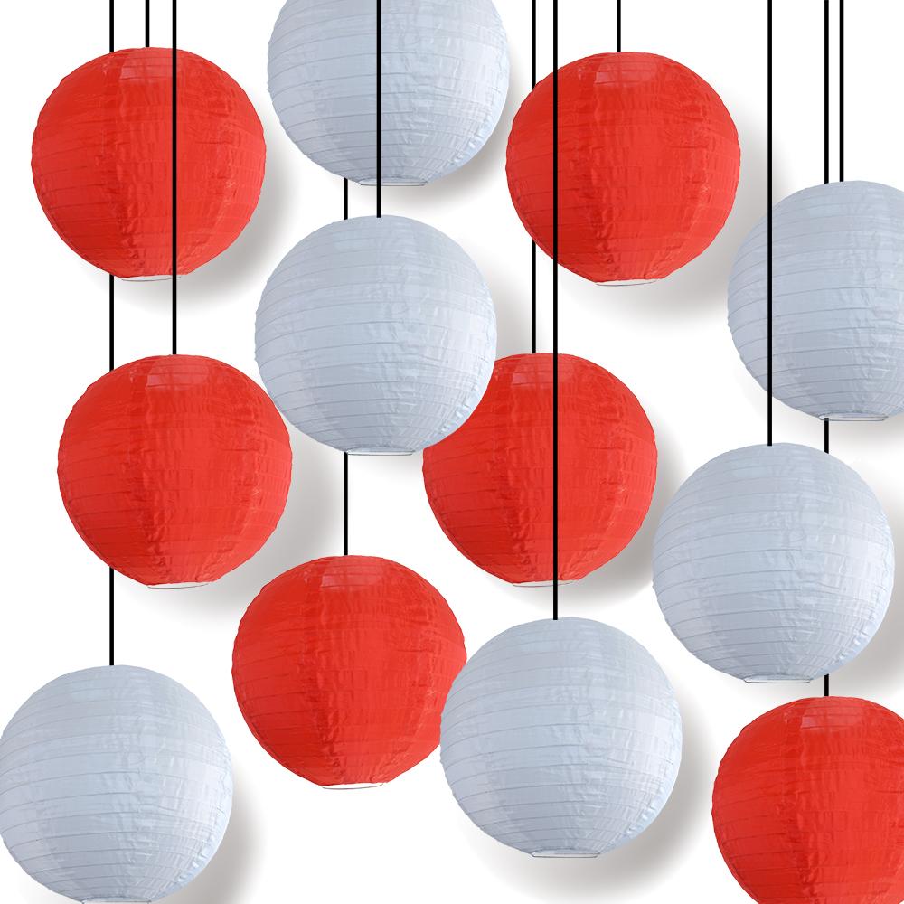Red and White Holiday Party Pack Even Ribbing Nylon Lantern Combo Set (12 pc Set)