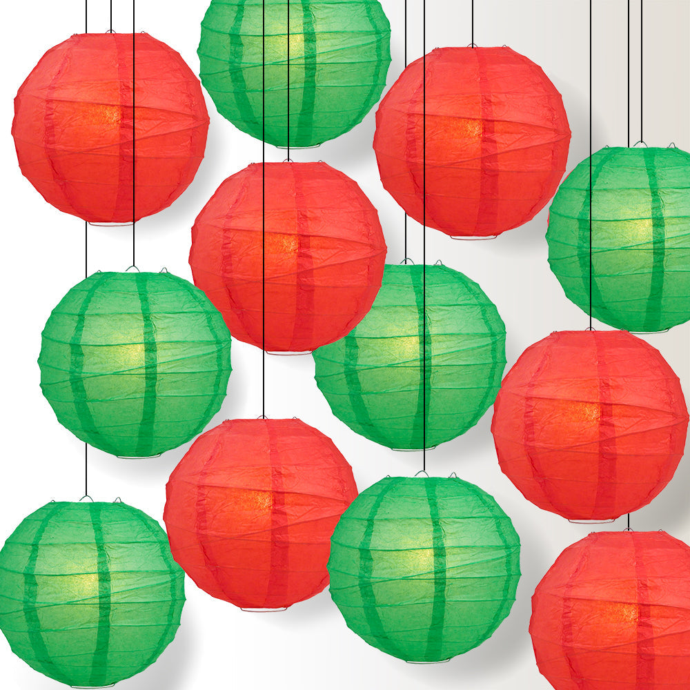12-pc Red and Green Holiday Christmas Party Pack Paper Lanterns Combo Set