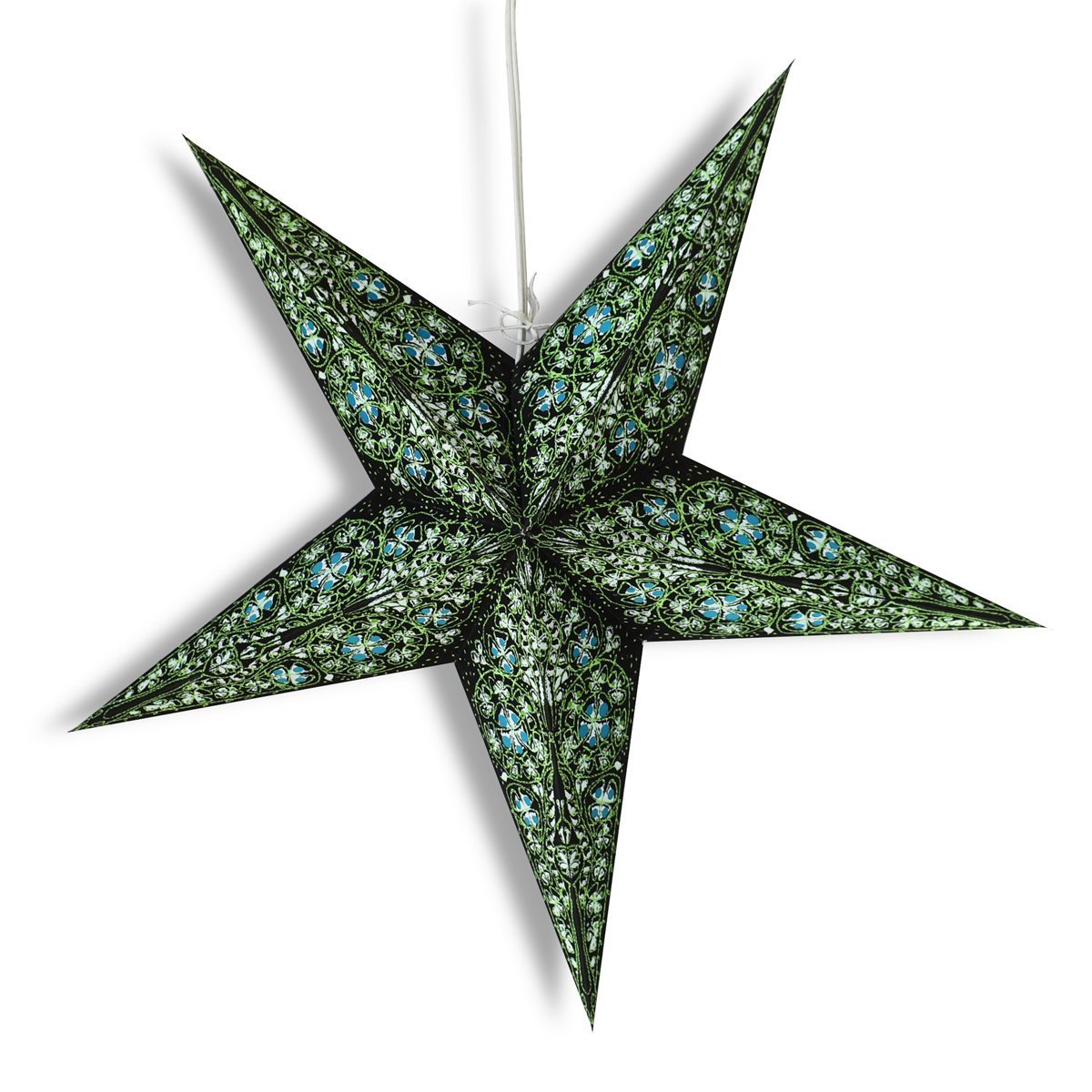 3-PACK + Cord | 24&quot; Green / Black Garden Paper Star Lantern and Lamp Cord Hanging Decoration - LunaBazaar.com - Discover. Decorate. Celebrate.
