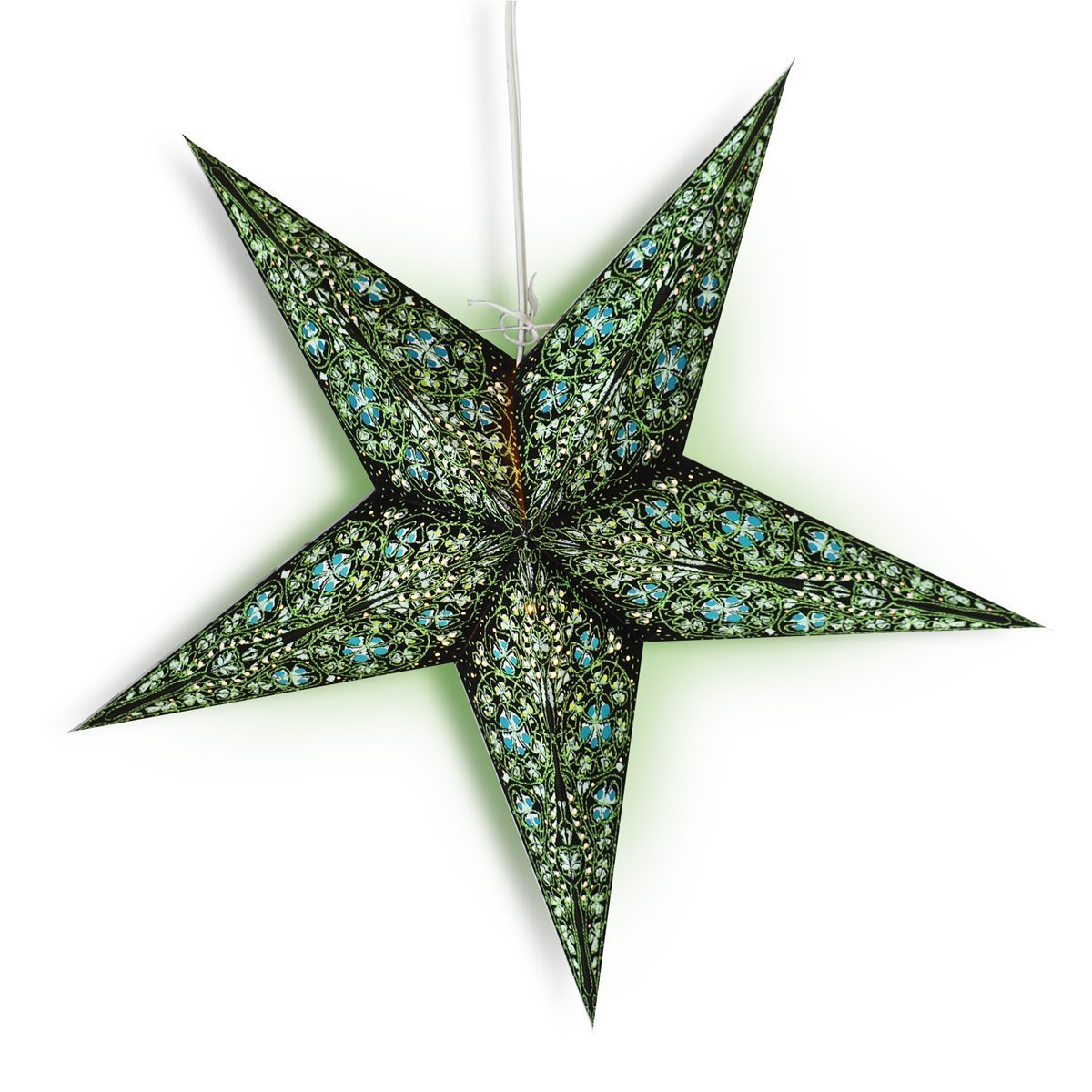 3-PACK + Cord | 24&quot; Green / Black Garden Paper Star Lantern and Lamp Cord Hanging Decoration - LunaBazaar.com - Discover. Decorate. Celebrate.