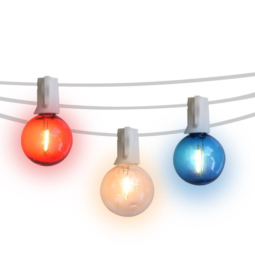 Patriotic 4th of July Outdoor Patio String Light with Shatterproof LED Bulbs, White Cord