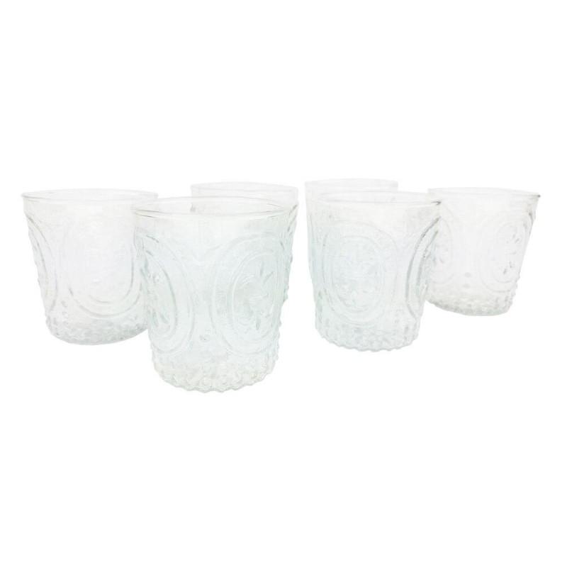 CLOSEOUT 6-Pack Small Fleur de Lys Juice/Wine Glass Drinkware (6 Piece Set, Clear, Holds Approx 3.5 oz) - For Home Decor, Parties, and Wedding Decorations - Luna Bazaar | Boho & Vintage Style Decor