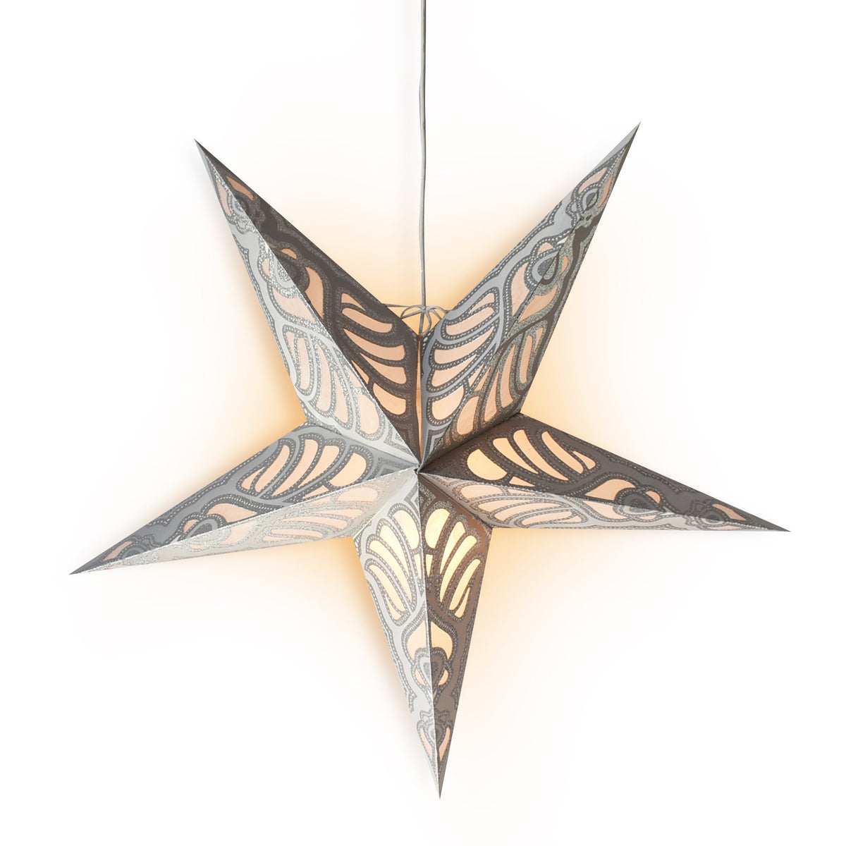 3-PACK + Cord | 24&quot; Silver Parrot Glitter Paper Star Lantern and Lamp Cord Hanging Decoration - LunaBazaar.com - Discover. Decorate. Celebrate.