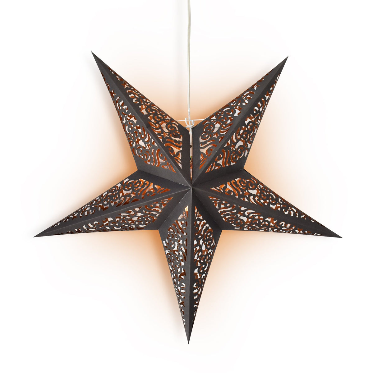 3-PACK + Cord | 24&quot; Black / Gold Moroccan Glitter Paper Star Lantern and Lamp Cord Hanging Decoration - LunaBazaar.com - Discover. Decorate. Celebrate.