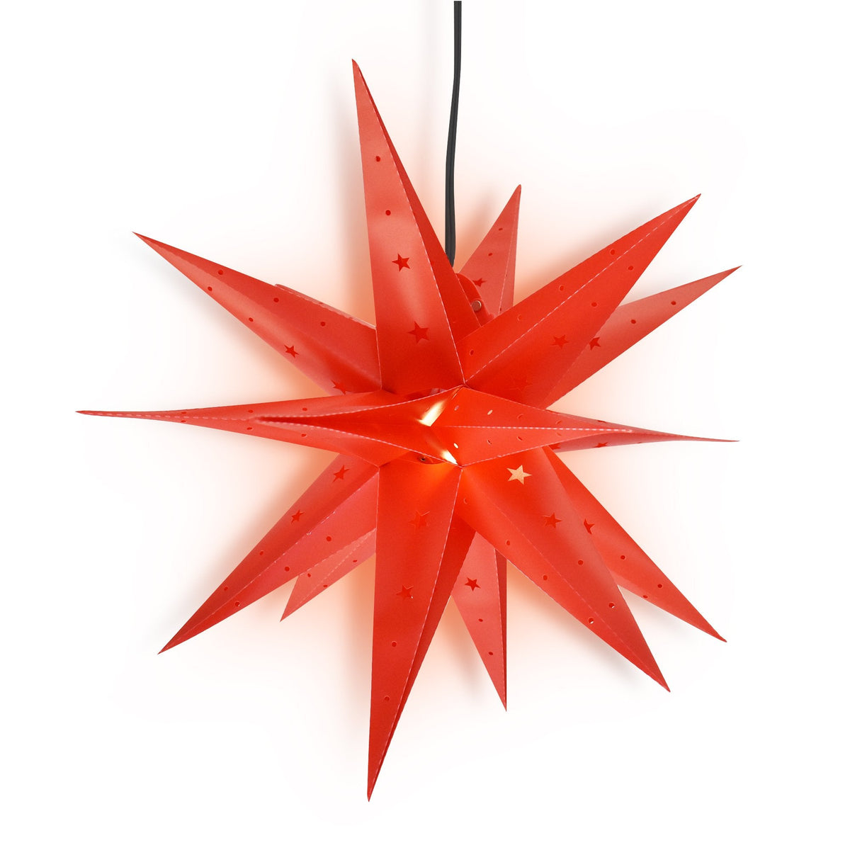 LANTERN + CORD + BULB | 30&quot; Red Moravian Weatherproof Star Lantern Lamp, Hanging Decoration - LunaBazaar - Discover. Decorate. Celebrate.