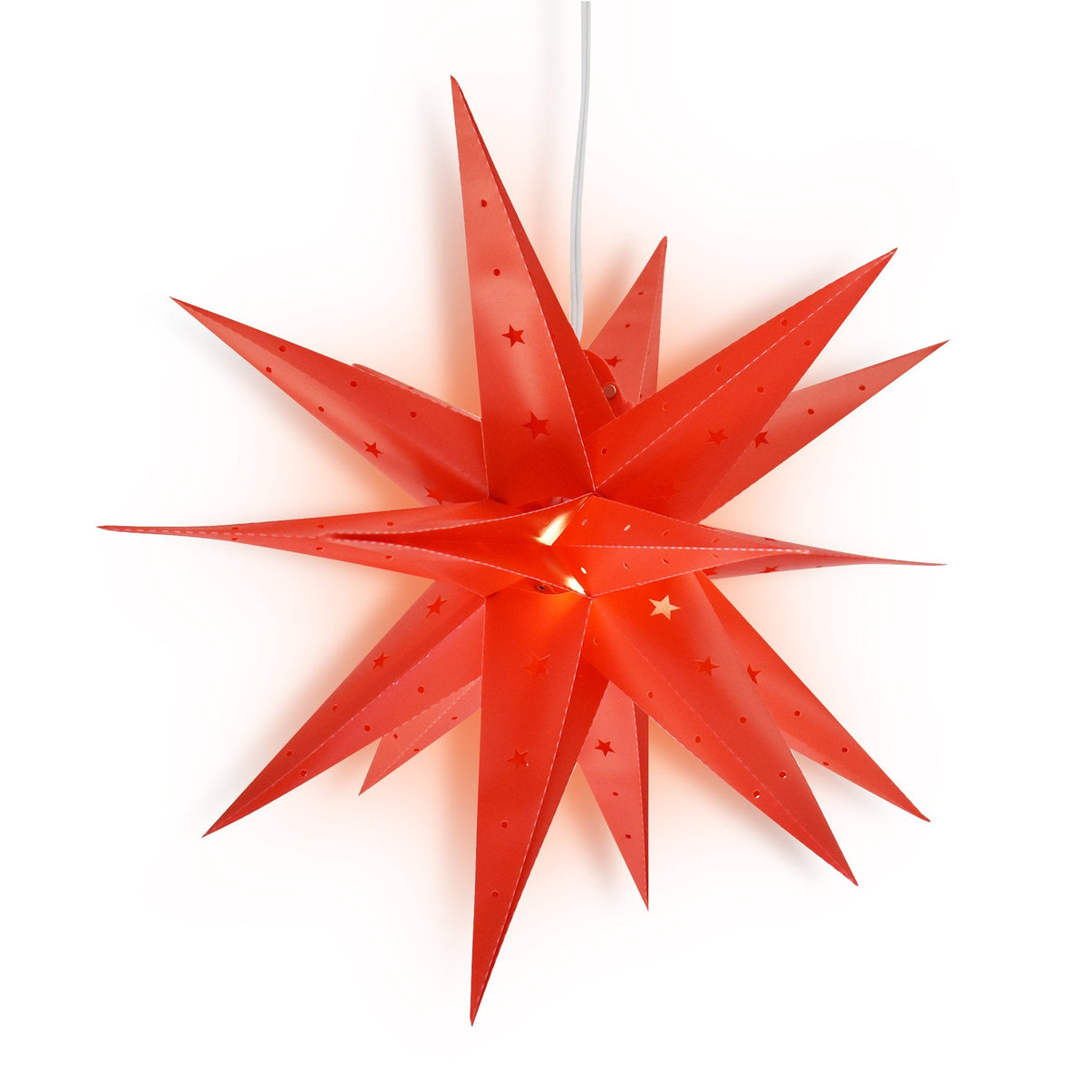 LANTERN + CORD + BULB | 31&quot; Red Moravian Weatherproof Star Lantern Lamp, Hanging Decoration