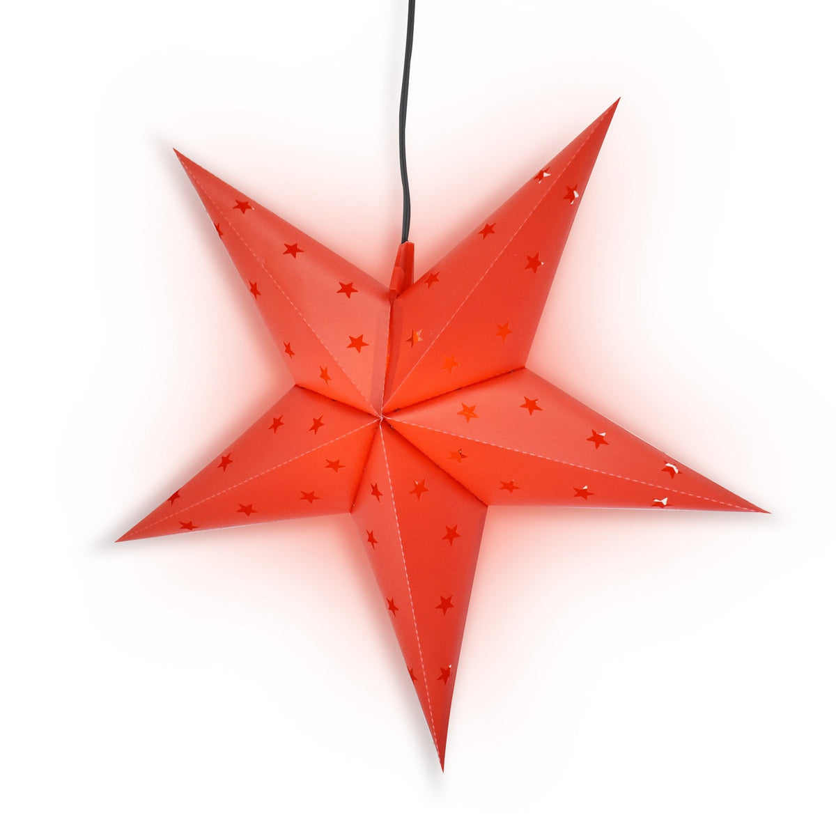 LANTERN + CORD + BULB | 22&quot; Red Weatherproof Star Lantern Lamp, Hanging Decoration