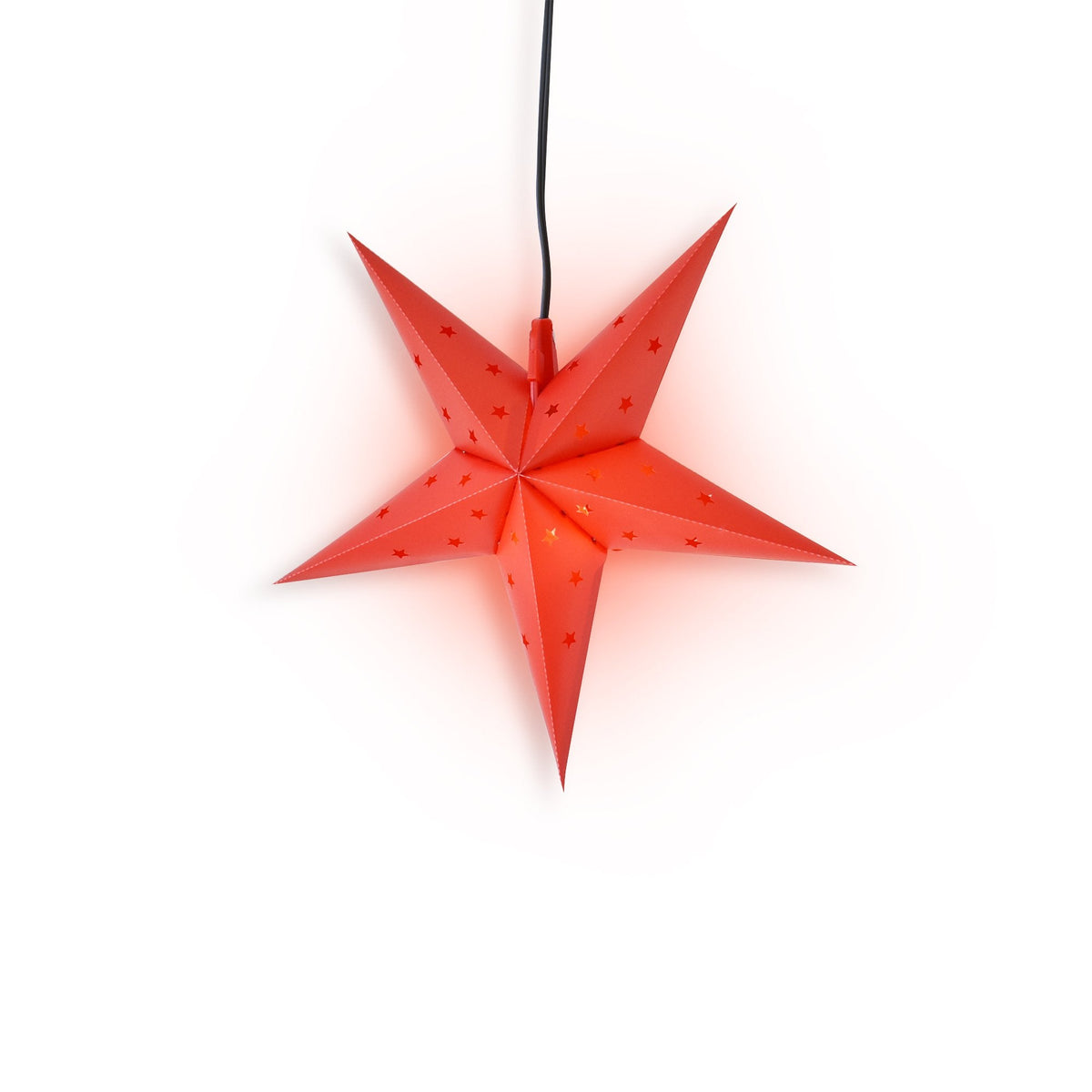 LANTERN + CORD + BULB | 15&quot; Red Weatherproof Star Lantern Lamp, Hanging Decoration