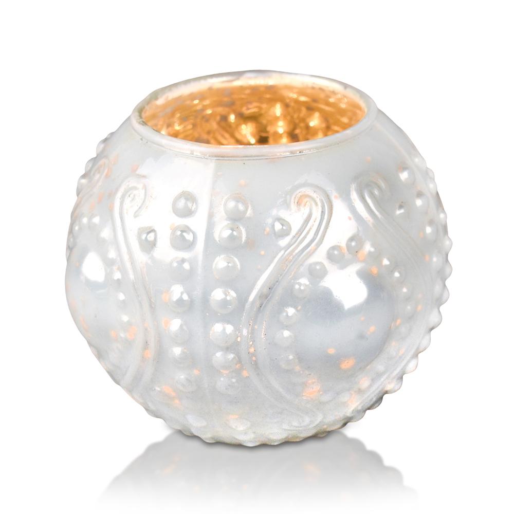 Vintage Glam Pearl White Mercury Glass Tea Light Votive Candle Holders (6 PACK, Assorted Designs and Sizes) - Luna Bazaar | Boho &amp; Vintage Style Decor