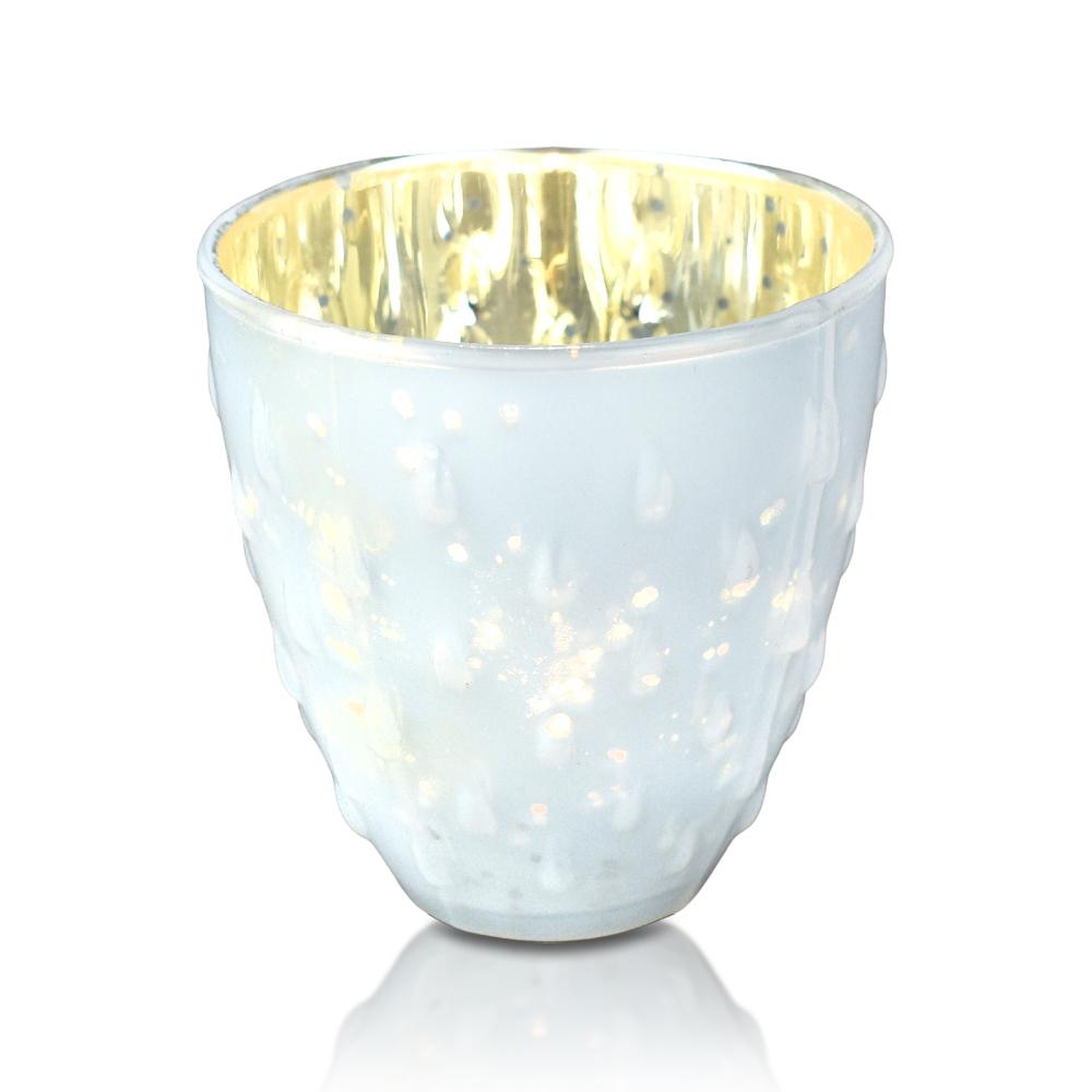 Vintage Mercury Glass Candle Holder (3.25-Inch, Small Deborah Design, Pearl White) - For Use with Tea Lights - Home Decor, Parties and Wedding Decorations - Luna Bazaar | Boho &amp; Vintage Style Decor