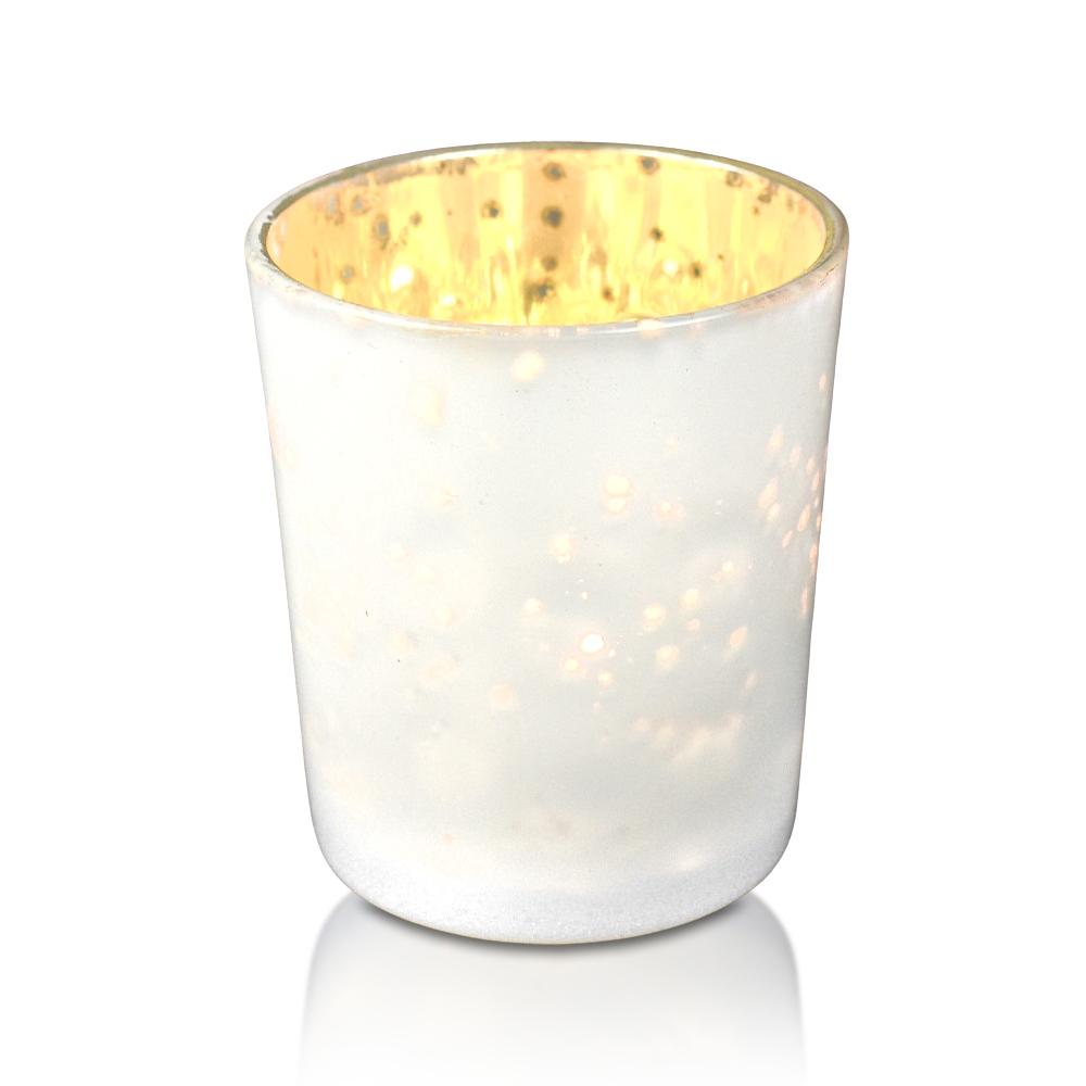 Vintage Mercury Glass Candle Holder (3-Inch, Tess Design, Pearl White) - for use with Tea Lights - for Home Decor, Parties and Wedding Decorations - Luna Bazaar | Boho &amp; Vintage Style Decor