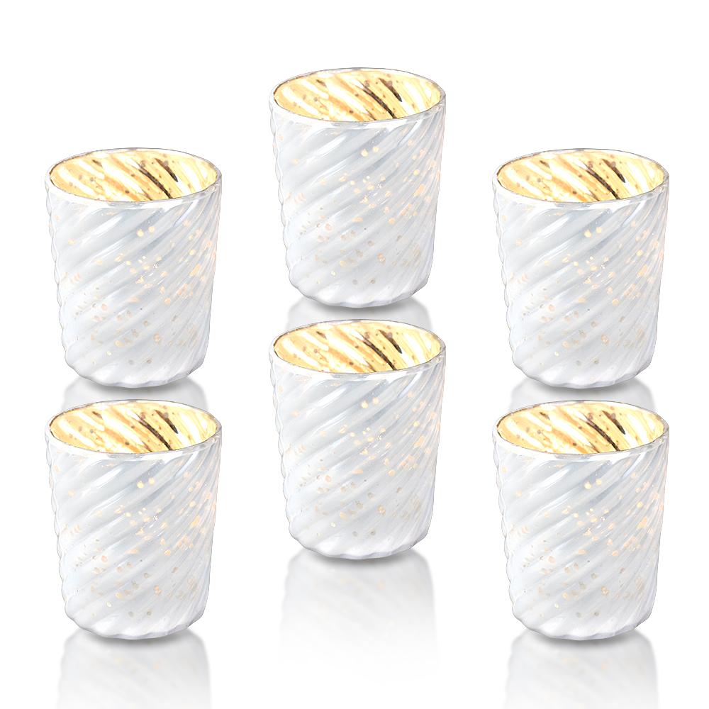 6 Pack | Mercury Glass Candle Holder (3-Inch, Grace Design, Pearl White) - for use with Tea Lights - for Home Decor, Parties and Wedding Decorations - Luna Bazaar | Boho &amp; Vintage Style Decor