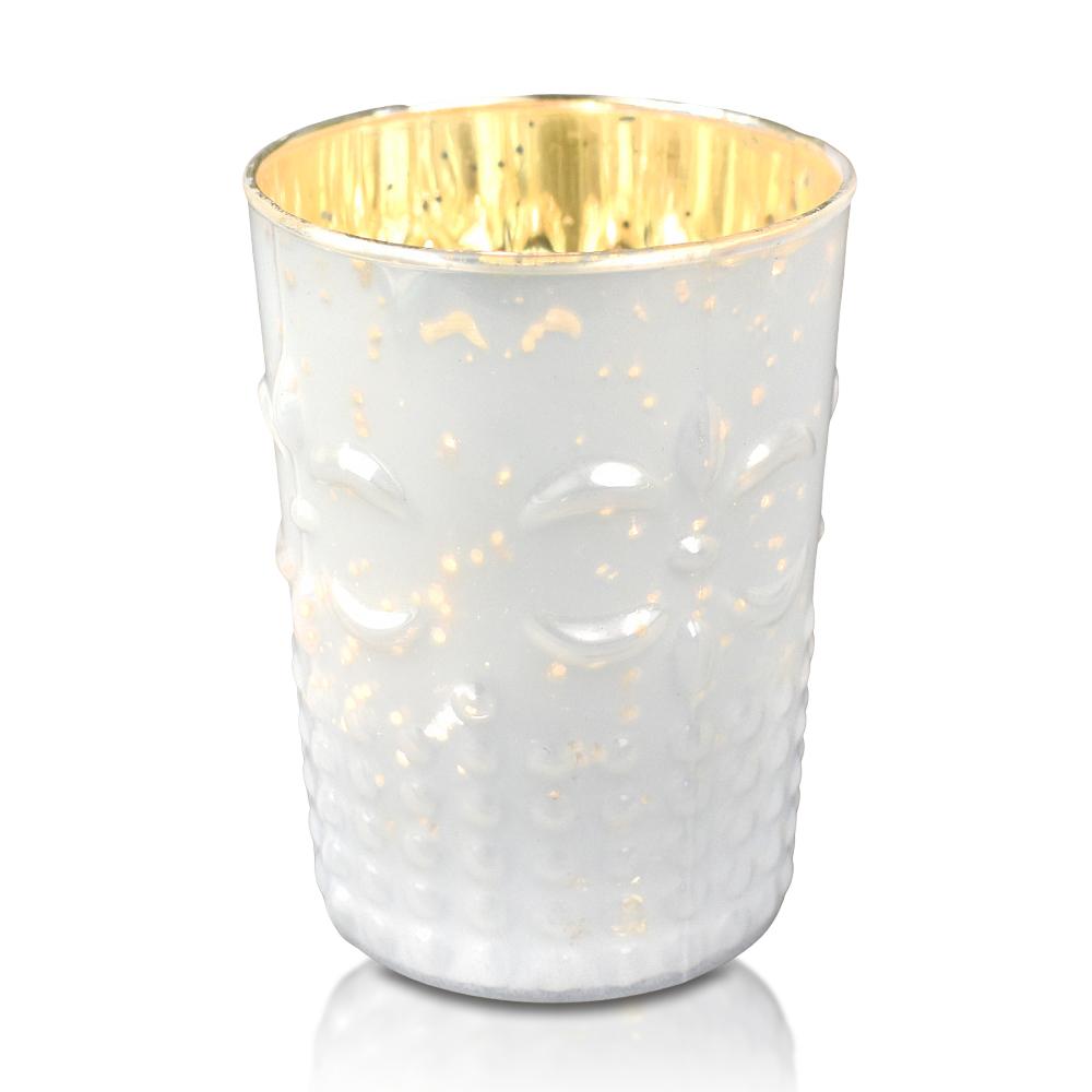 Vintage Glam Pearl White Mercury Glass Tea Light Votive Candle Holders (6 PACK, Assorted Designs and Sizes) - Luna Bazaar | Boho &amp; Vintage Style Decor
