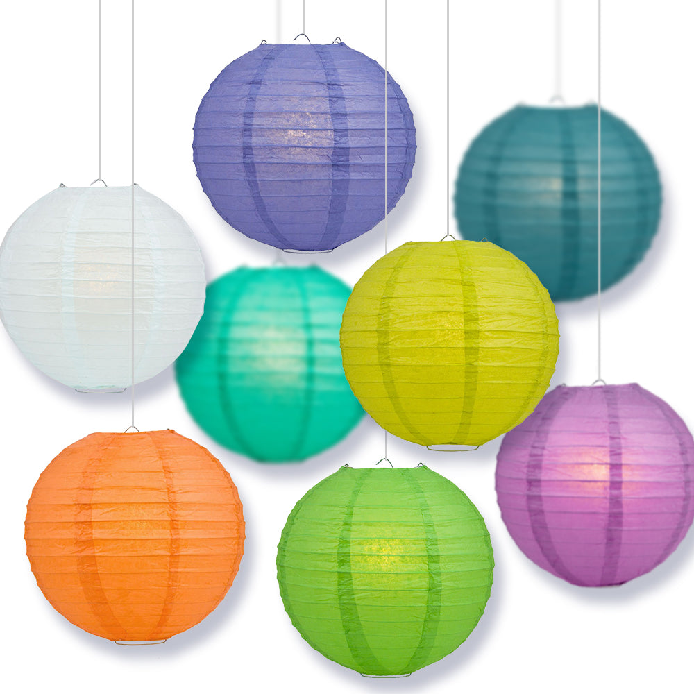 12&quot; Assorted Colors Parallel Ribbing Round Paper Lanterns (8-Pack) - Luna Bazaar | Boho &amp; Vintage Style Decor