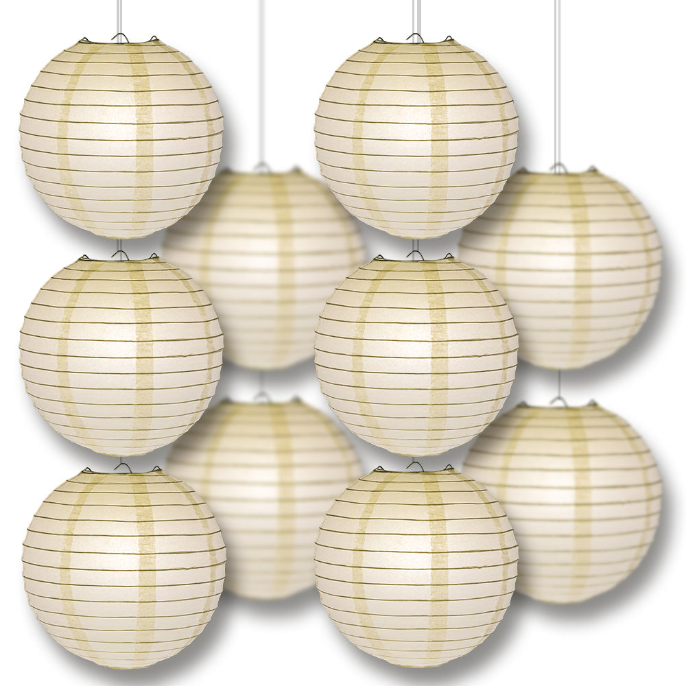 MoonBright Beige Paper Lantern 10pc Party Pack with Remote Controlled LED Lights Included - LunaBazaar - Discover. Decorate. Celebrate.
