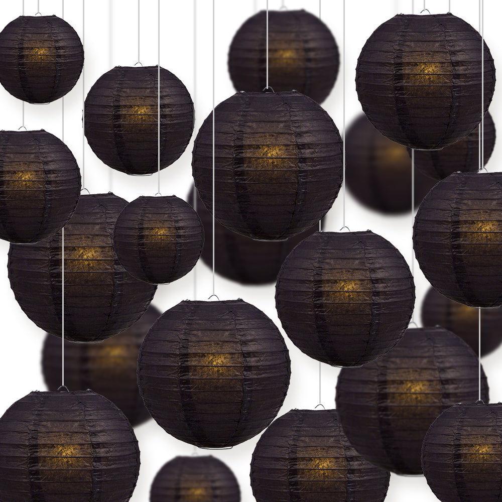 Ultimate 20pc Black Paper Lantern Party Pack - Assorted Sizes of 6, 8, 10, 12 - Luna Bazaar | Boho &amp; Vintage Style Decor