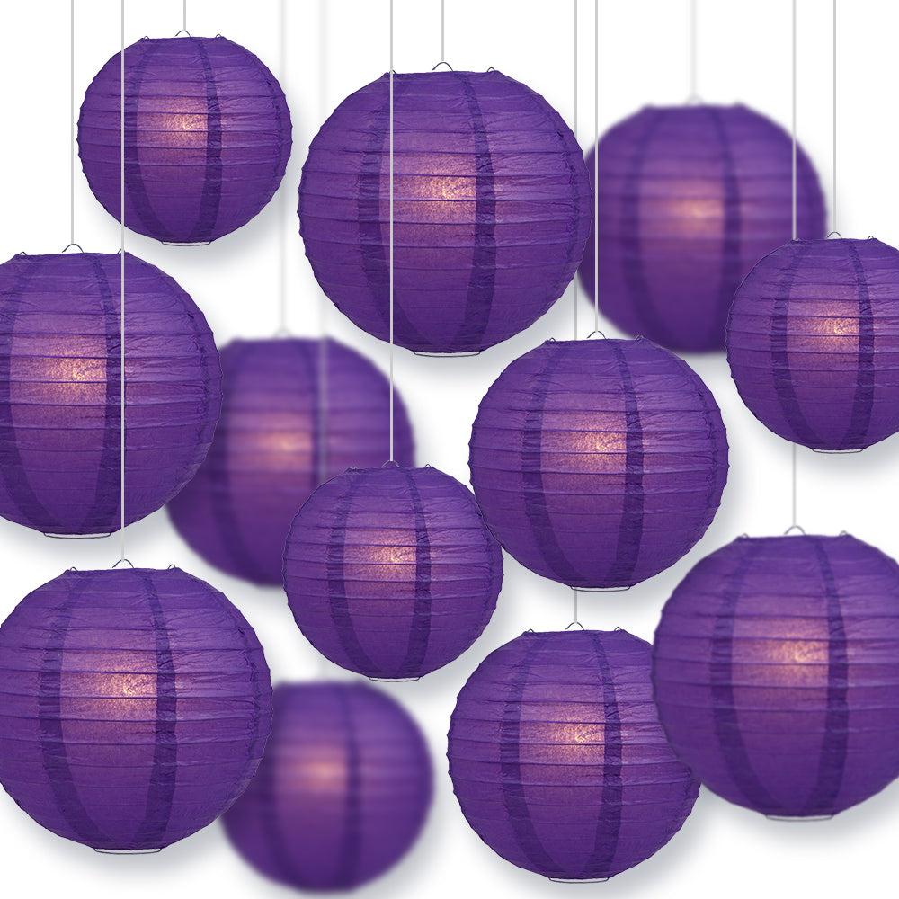 12-PC Royal Purple Paper Lantern Decoration Set, 12/10/8-Inch - Luna Bazaar | Boho &amp; Vintage Style Decor