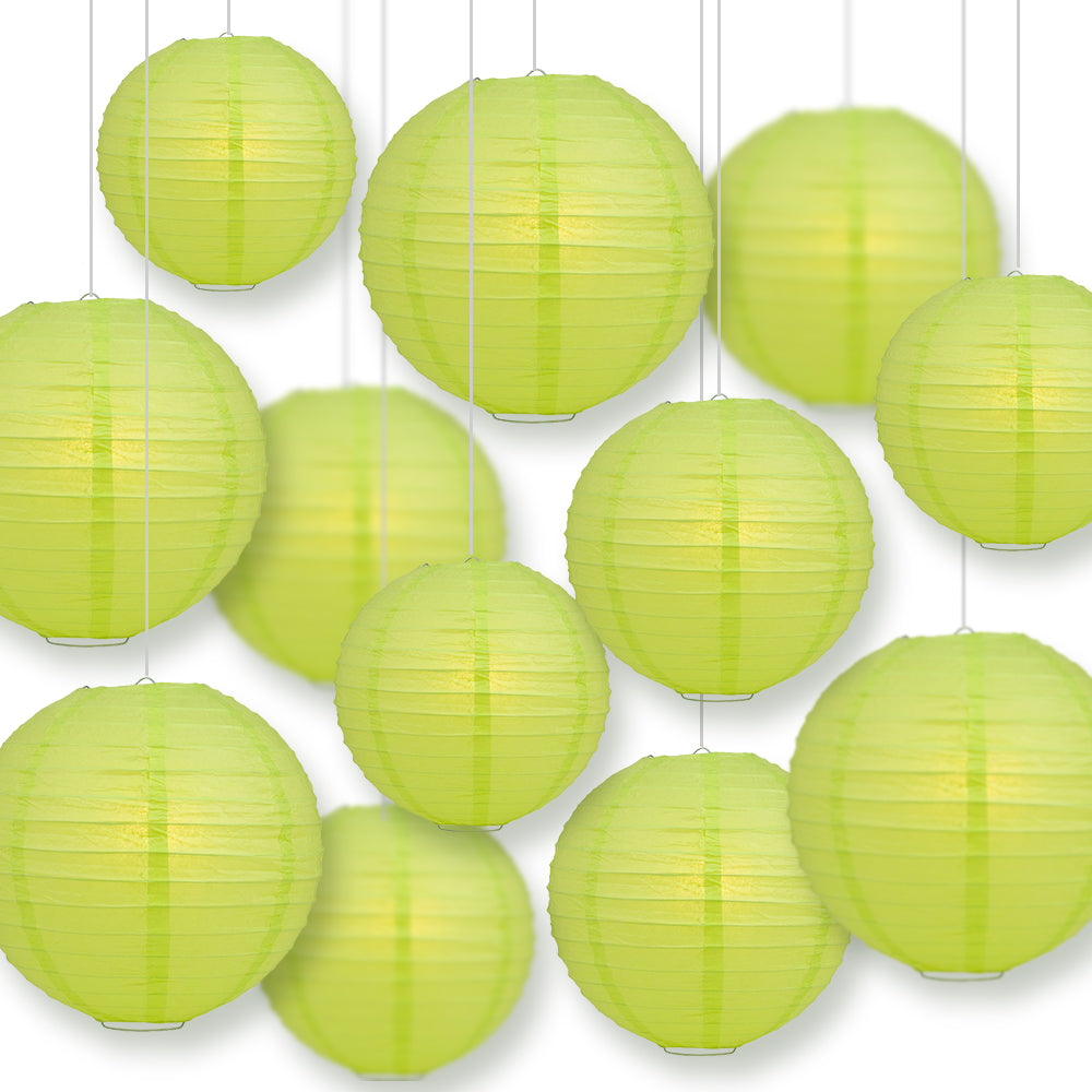 12-PC Light Lime Green Paper Lantern Decoration Set, 12/10/8-Inch - Luna Bazaar | Boho &amp; Vintage Style Decor