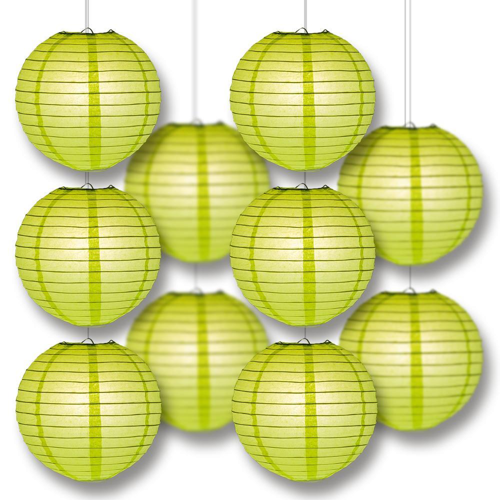 MoonBright Light Lime Green Paper Lantern 10pc Party Pack with Remote Controlled LED Lights Included - LunaBazaar - Discover. Decorate. Celebrate.